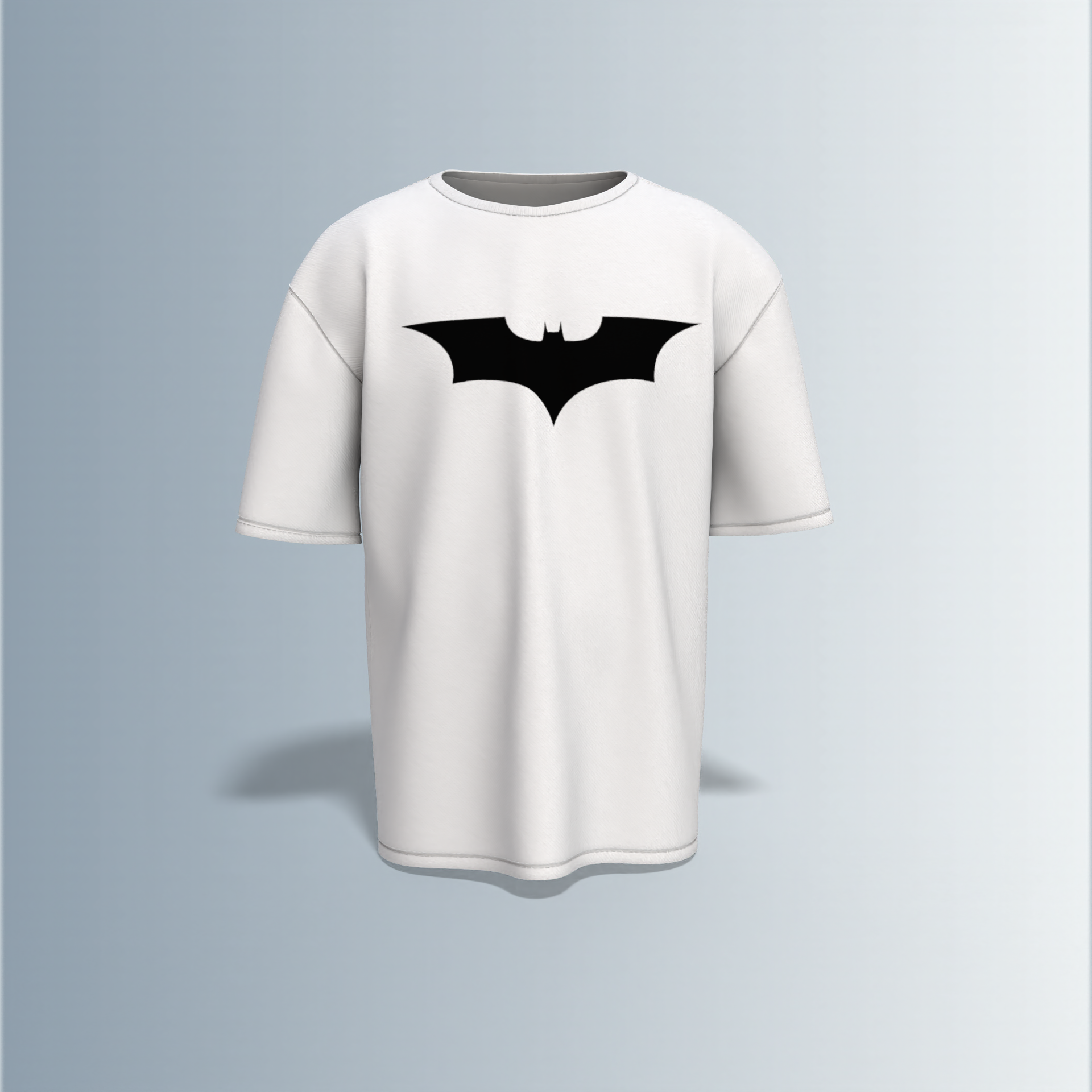 "Batman Oversized Tee – Bold Bat Emblem Front & Comic Strip Back Print Featuring Dark Knight Graphic Panels"
