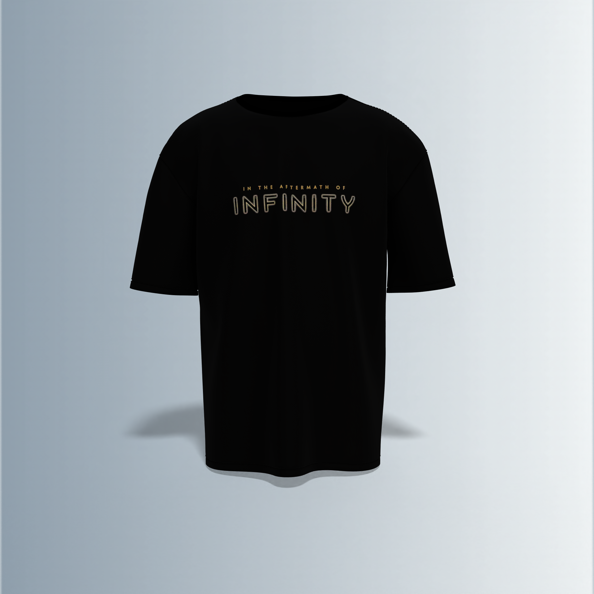 " Thanos Graphic T-shirt Design with Front 'Infinity' Text and Intricate Back Artwork"