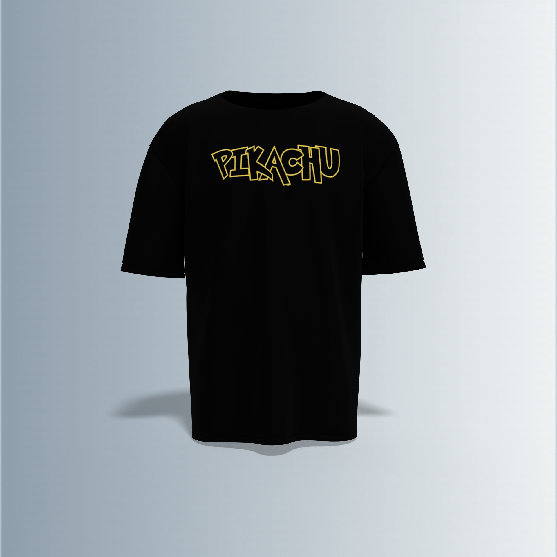 Oversized Graphic T-Shirt Featuring Pichu, Pikachu, and Raichu Evolution Line – Dynamic Anime-Inspired Typography and Character Artwork on Front and Back