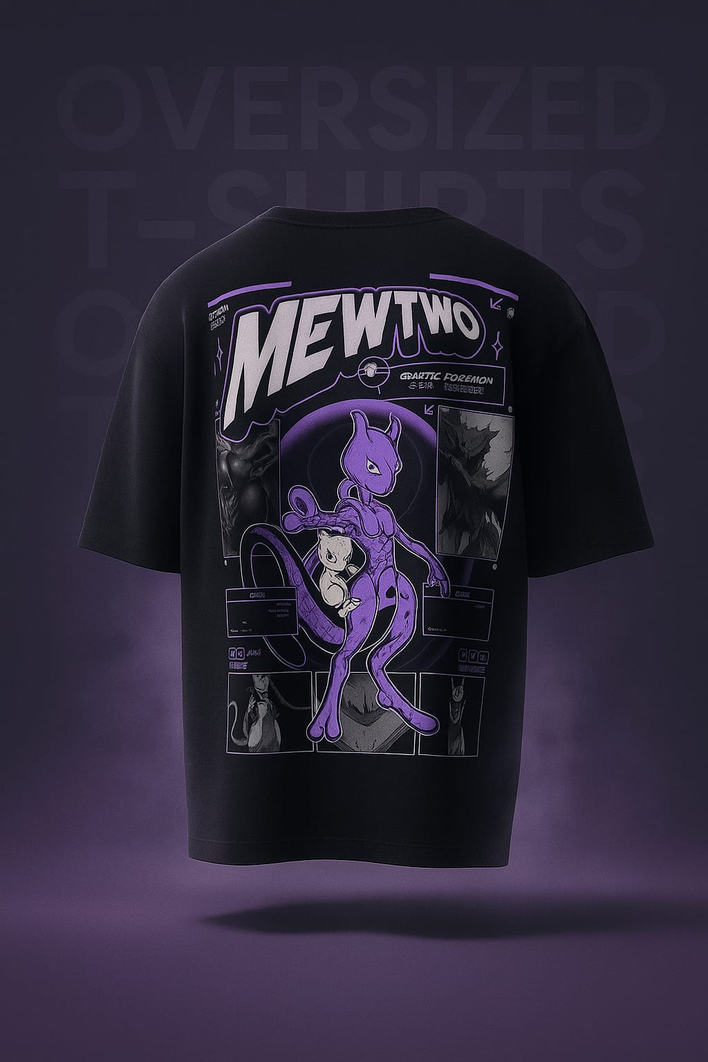 "Mewtwo Galactic Edition Oversized Graphic T-Shirt – Anime Streetwear Vibes"