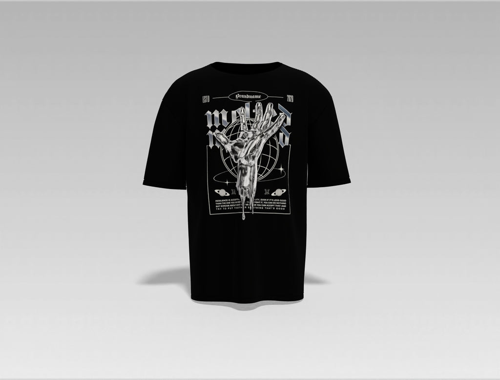 Chrome Reality: Drip Hands Graphic Tee – Black Oversized T-shirt