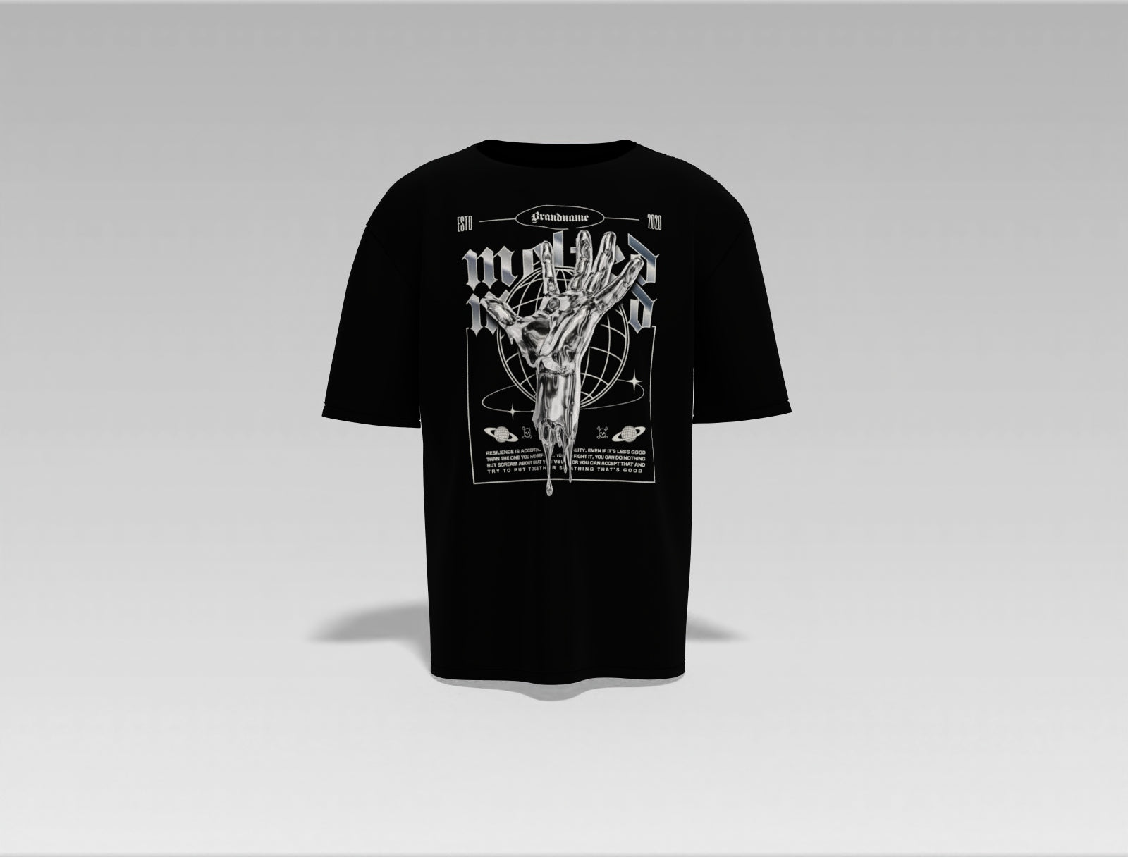 Chrome Reality: Drip Hands Graphic Tee – Black Oversized T-shirt