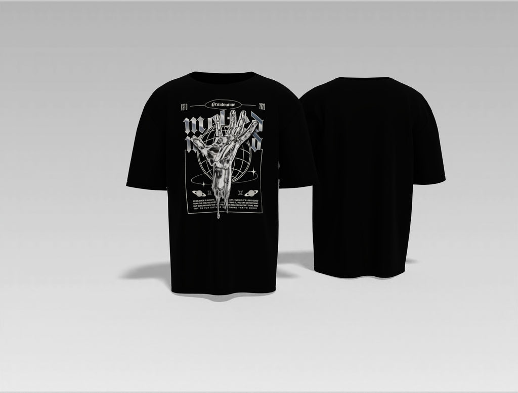 Chrome Reality: Drip Hands Graphic Tee – Black Oversized T-shirt