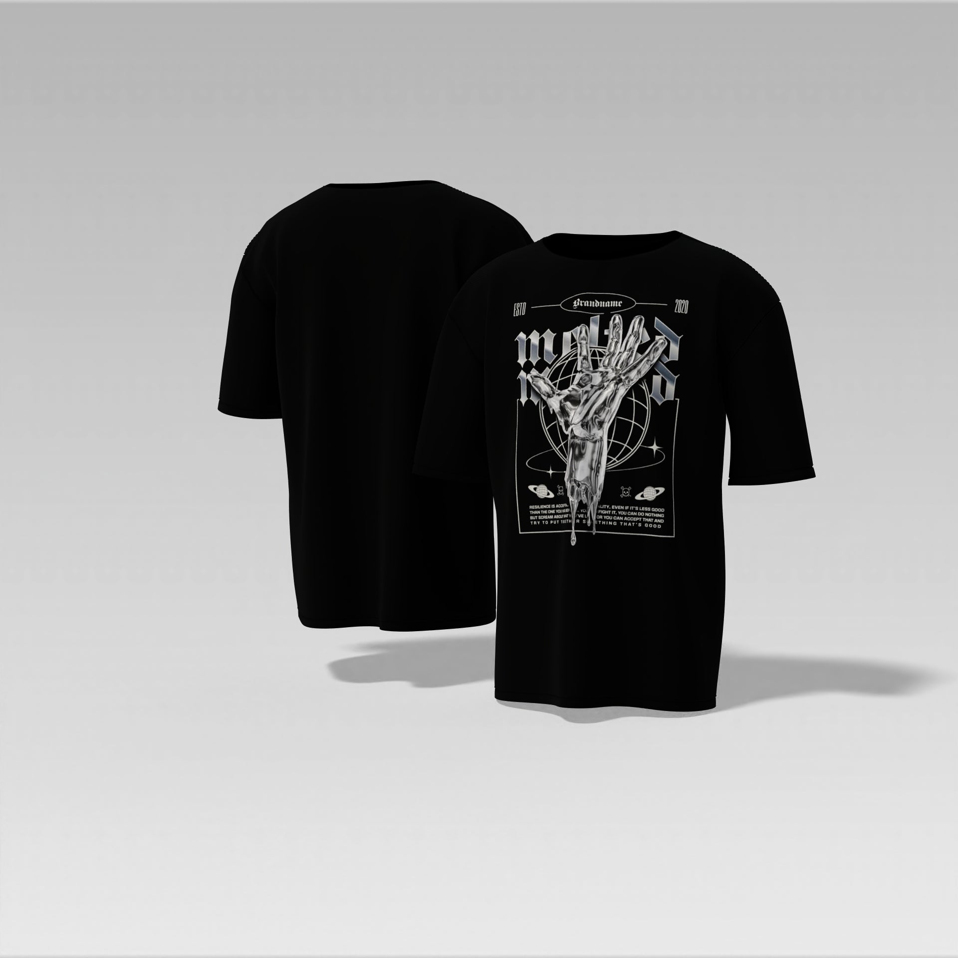 Chrome Reality: Drip Hands Graphic Tee – Black Oversized T-shirt