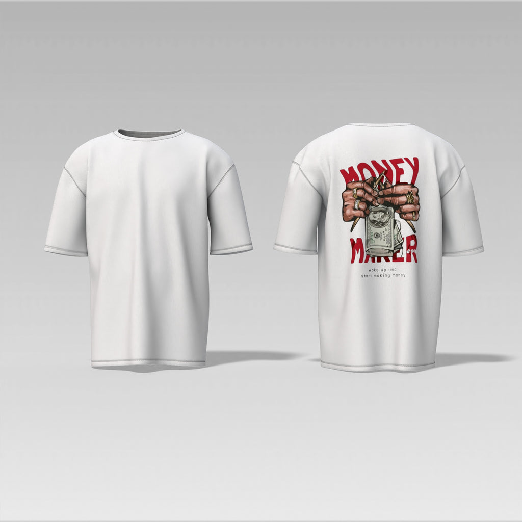 Money Maker Graphic Tee – Bold Streetwear Shirt with Cash & Bling Print  Oversized T-shirt