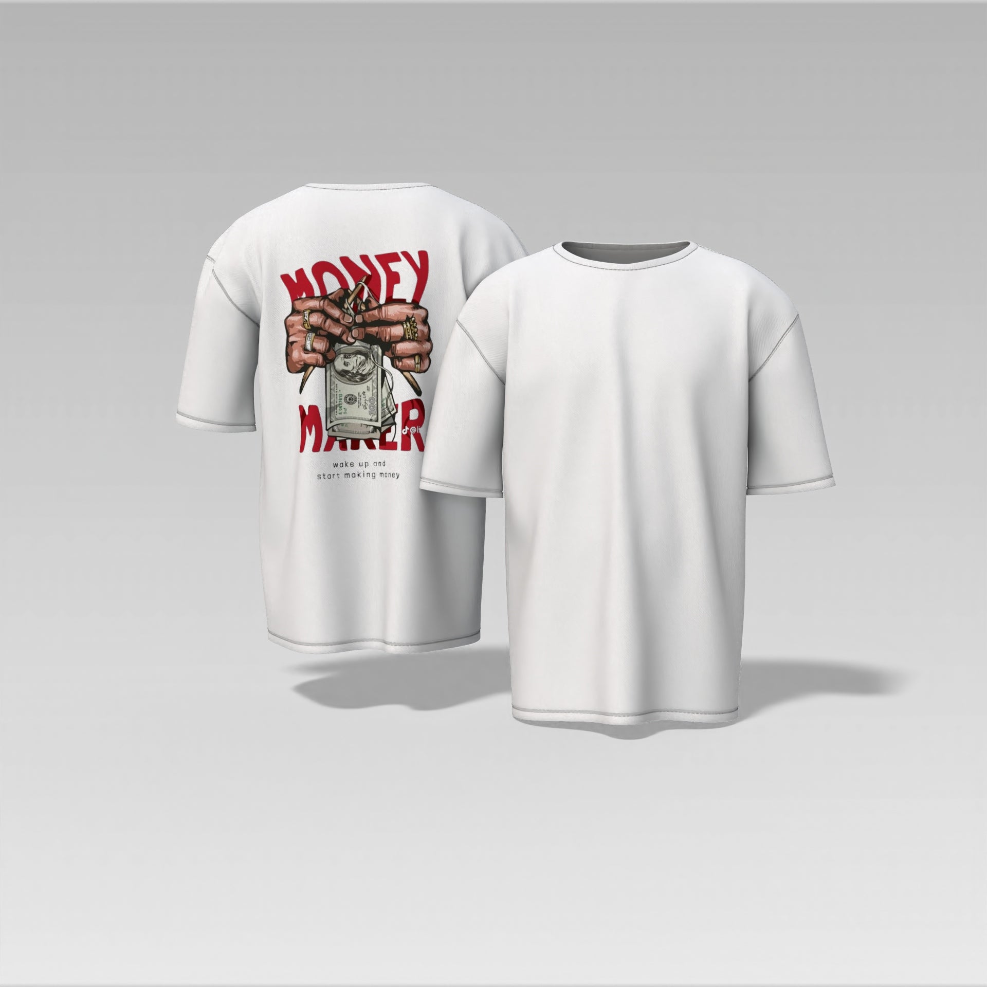 Money Maker Graphic Tee – Bold Streetwear Shirt with Cash & Bling Print  Oversized T-shirt