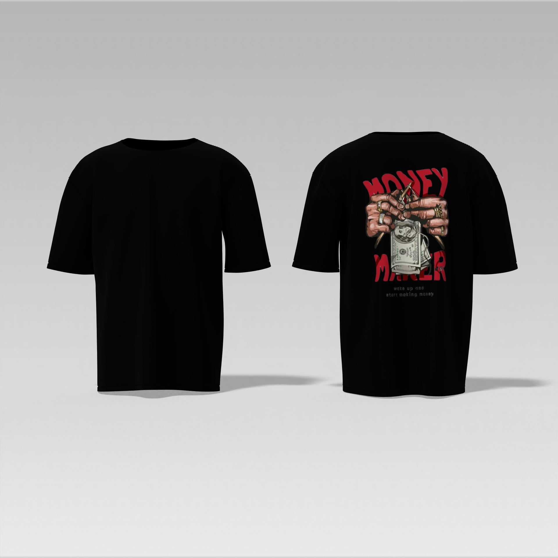 Money Maker Graphic Tee – Bold Streetwear Shirt with Cash & Bling Print  Oversized T-shirt