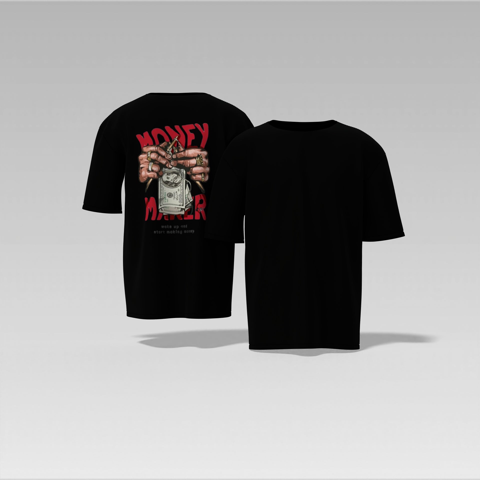 Money Maker Graphic Tee – Bold Streetwear Shirt with Cash & Bling Print  Oversized T-shirt