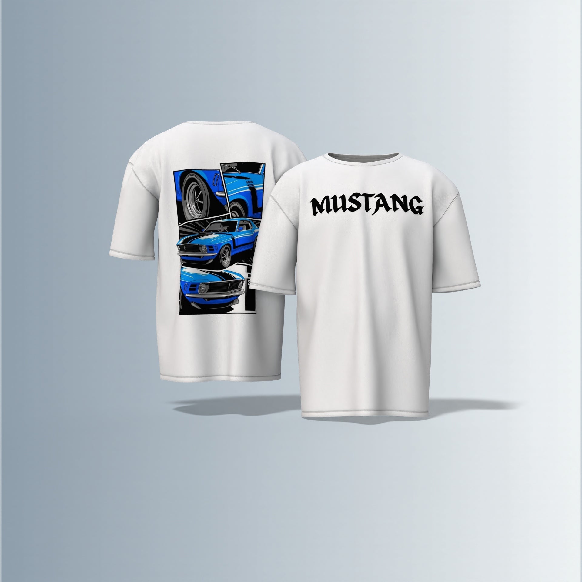 Vintage Mustang: Classic Blue 1970 Fastback – Retro Car Lovers Graphic Oversized T-shirt