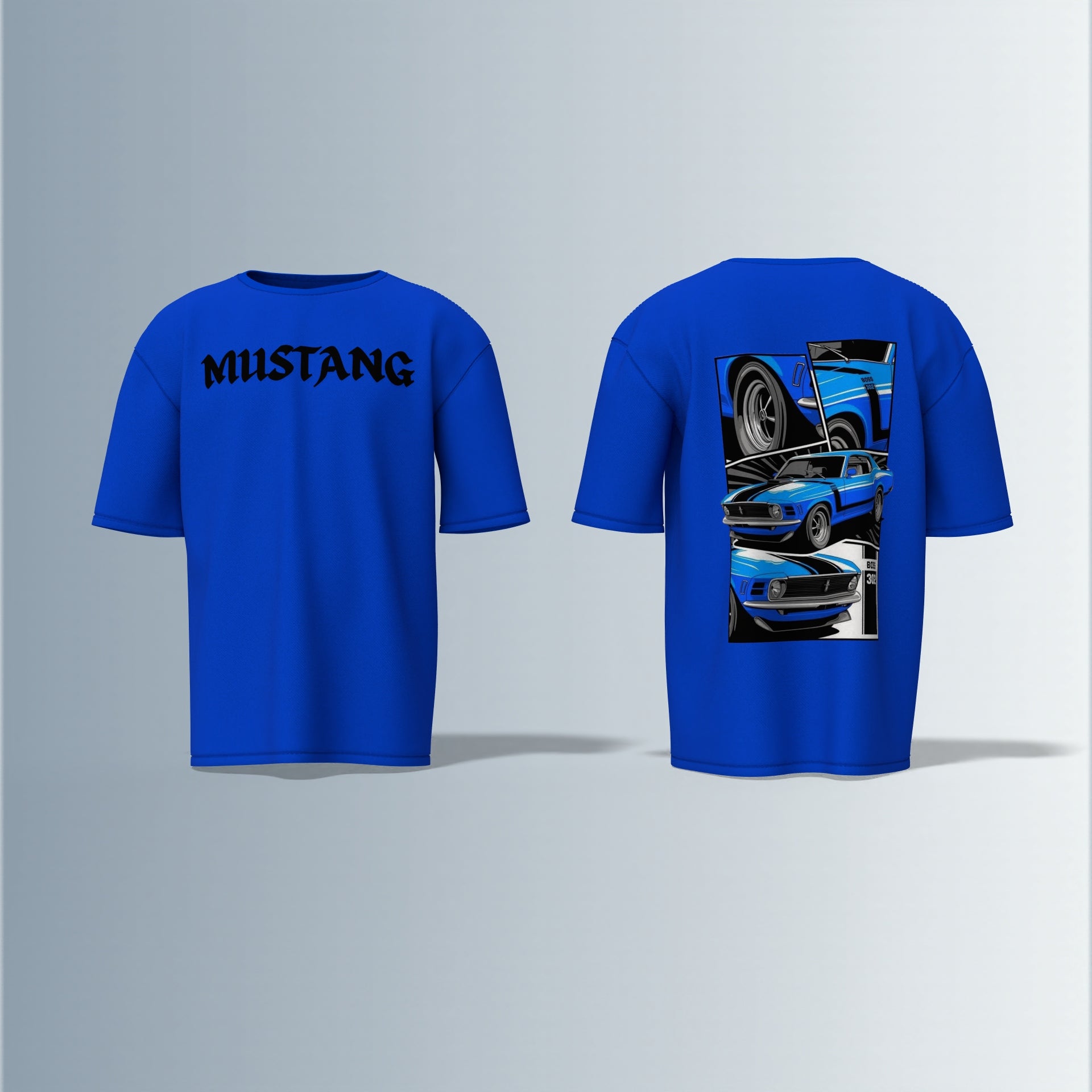 Vintage Mustang: Classic Blue 1970 Fastback – Retro Car Lovers Graphic Oversized T-shirt