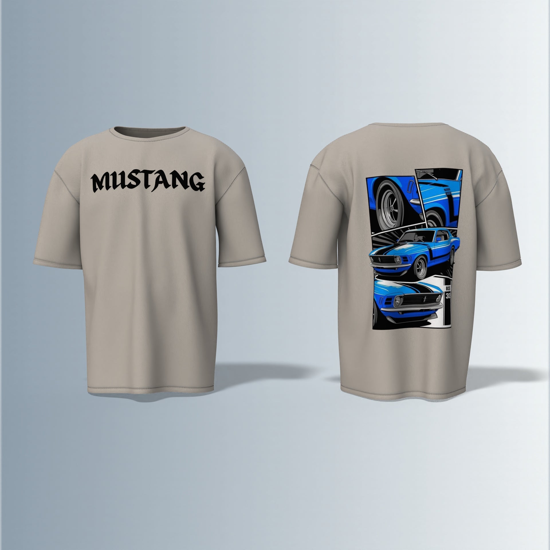 Vintage Mustang: Classic Blue 1970 Fastback – Retro Car Lovers Graphic Oversized T-shirt
