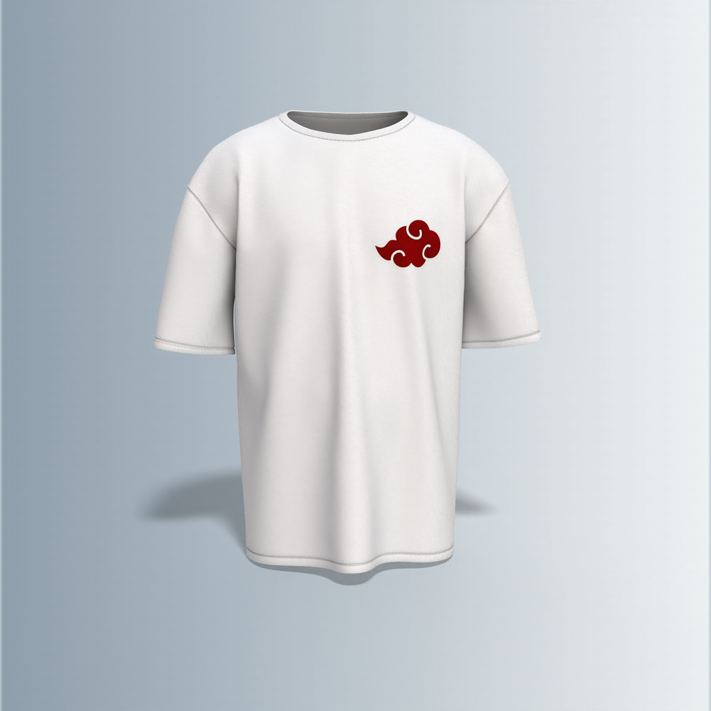 "Akatsuki Manga Panel Oversized Tee – Electric Blue with Red Cloud Chest Emblem & Naruto Villains Back Graphic"