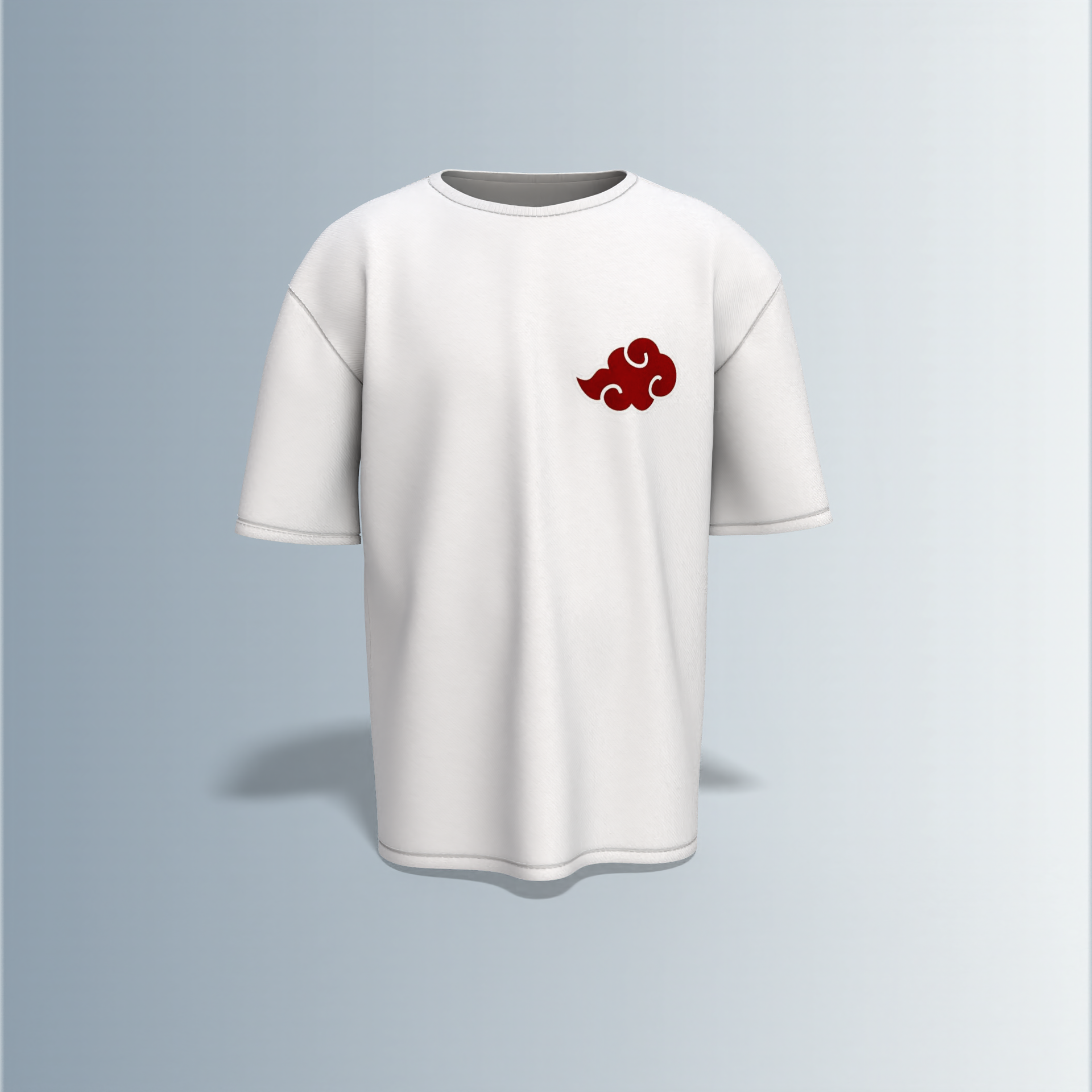 "Akatsuki Manga Panel Oversized Tee – Electric Blue with Red Cloud Chest Emblem & Naruto Villains Back Graphic"