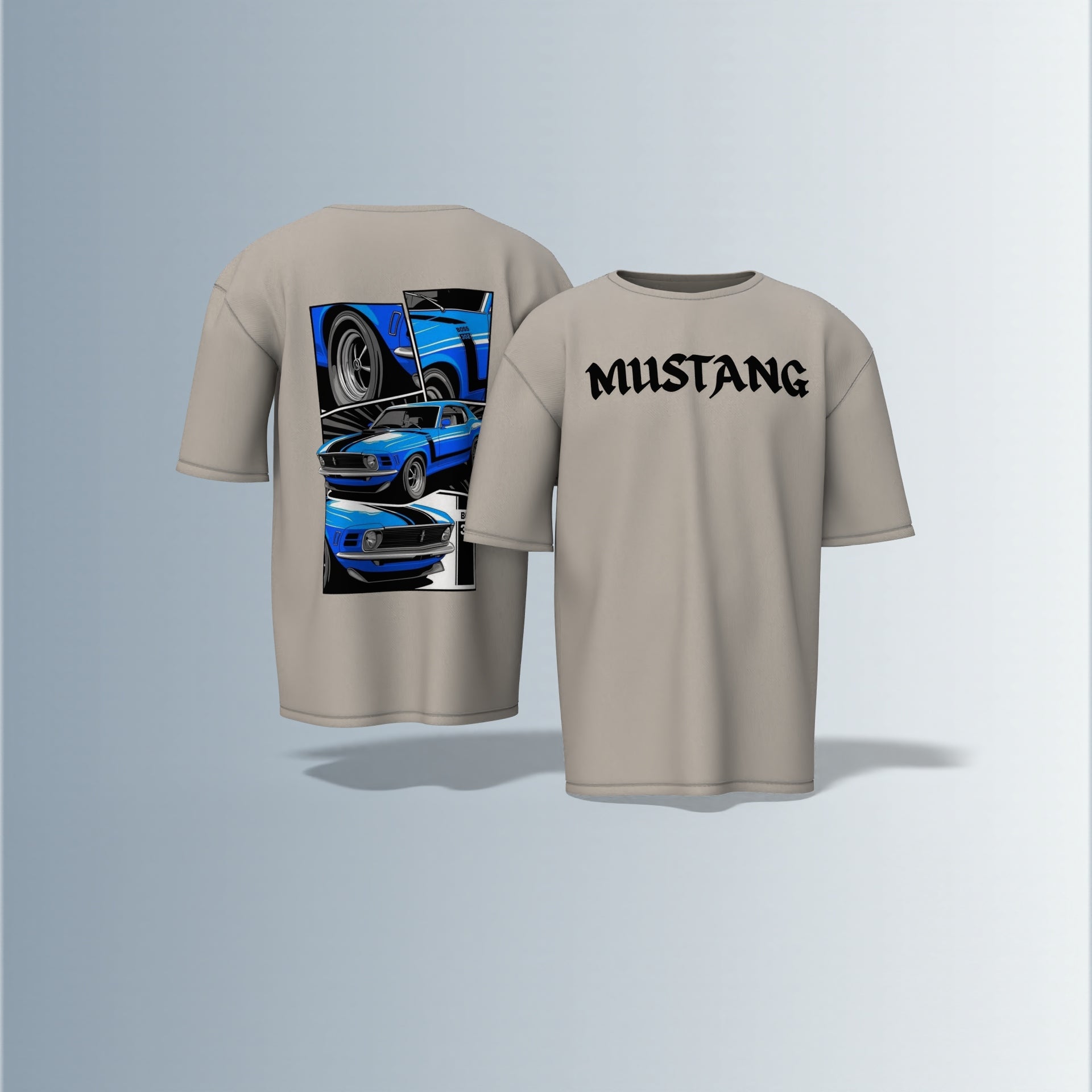 Vintage Mustang: Classic Blue 1970 Fastback – Retro Car Lovers Graphic Oversized T-shirt