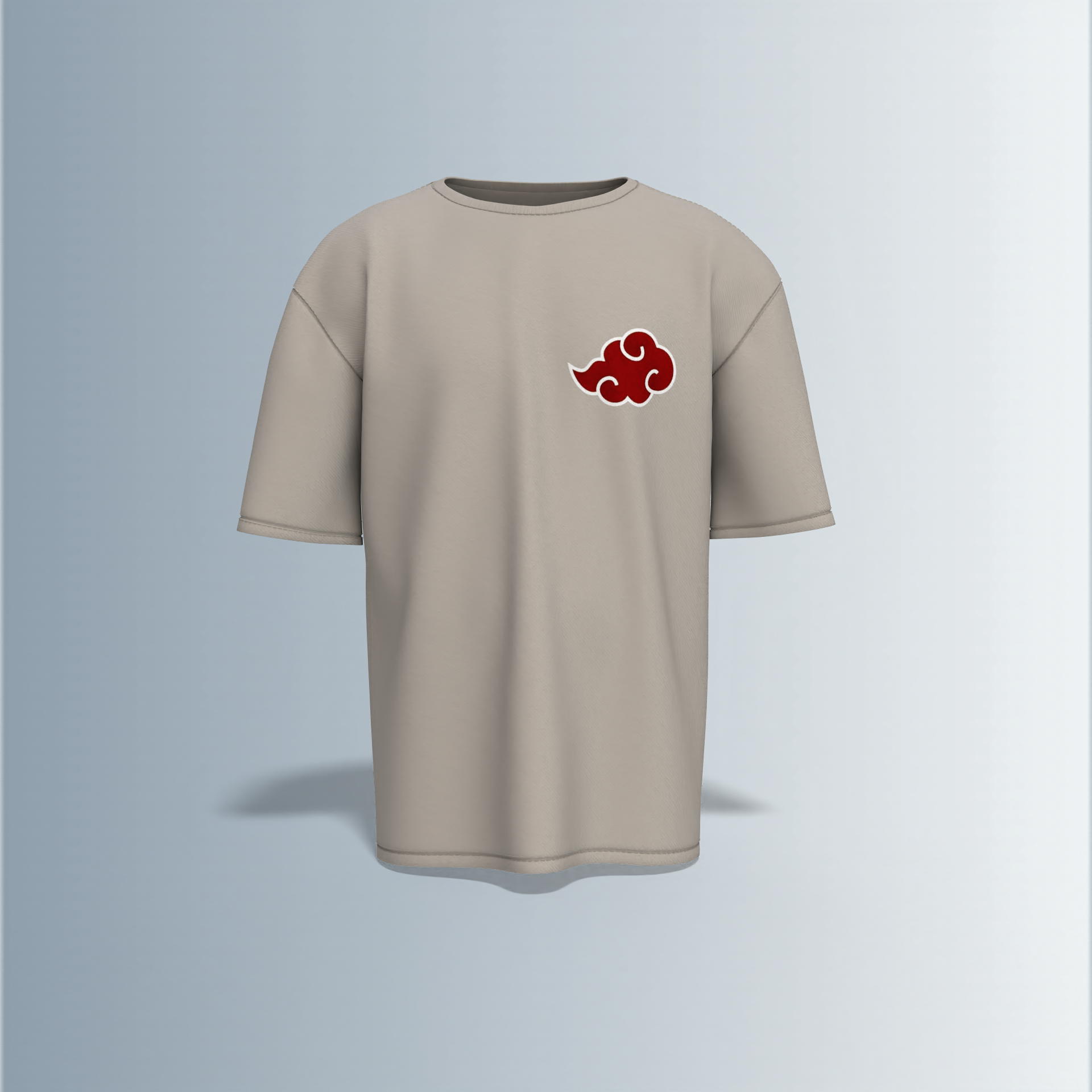 "Akatsuki Manga Panel Oversized Tee – Electric Blue with Red Cloud Chest Emblem & Naruto Villains Back Graphic"