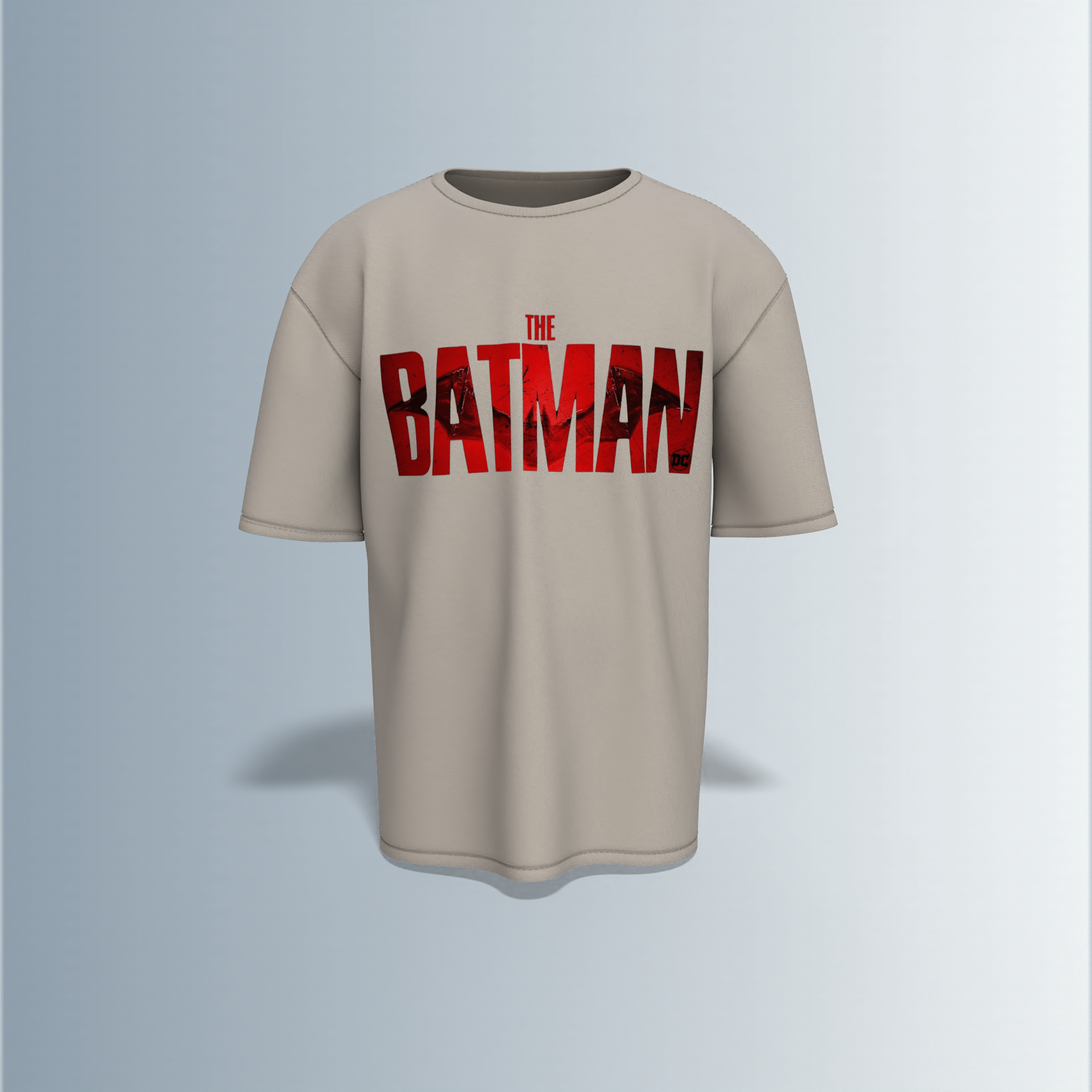 "The Batman Oversized Tee – Bold Front ‘The Batman’ Logo with Striking Back Print of Dark Knight Mask & Gotham Graphic Typography"