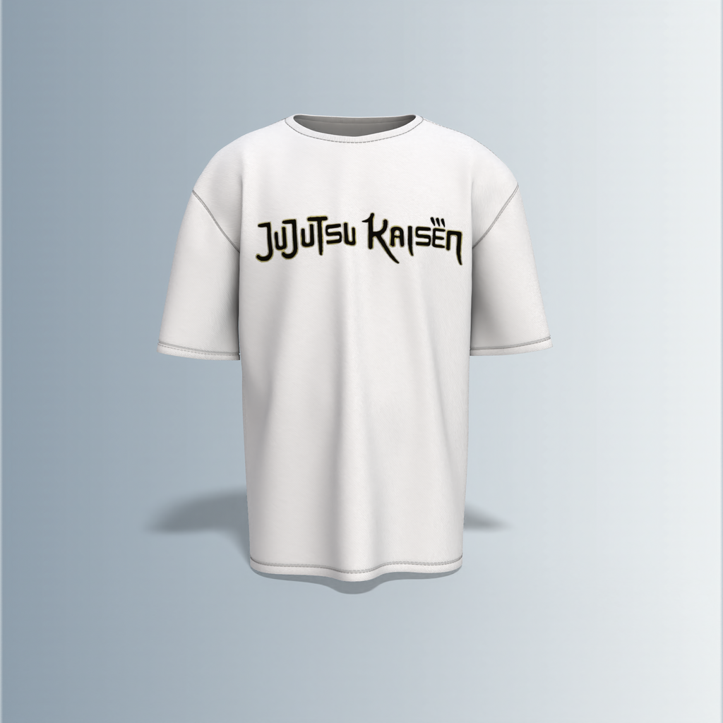 "Jujutsu Kaisen Oversized Tee – Front Logo Print & Back Manga Panel Graphic Featuring Satoru Gojo in Iconic Pose"