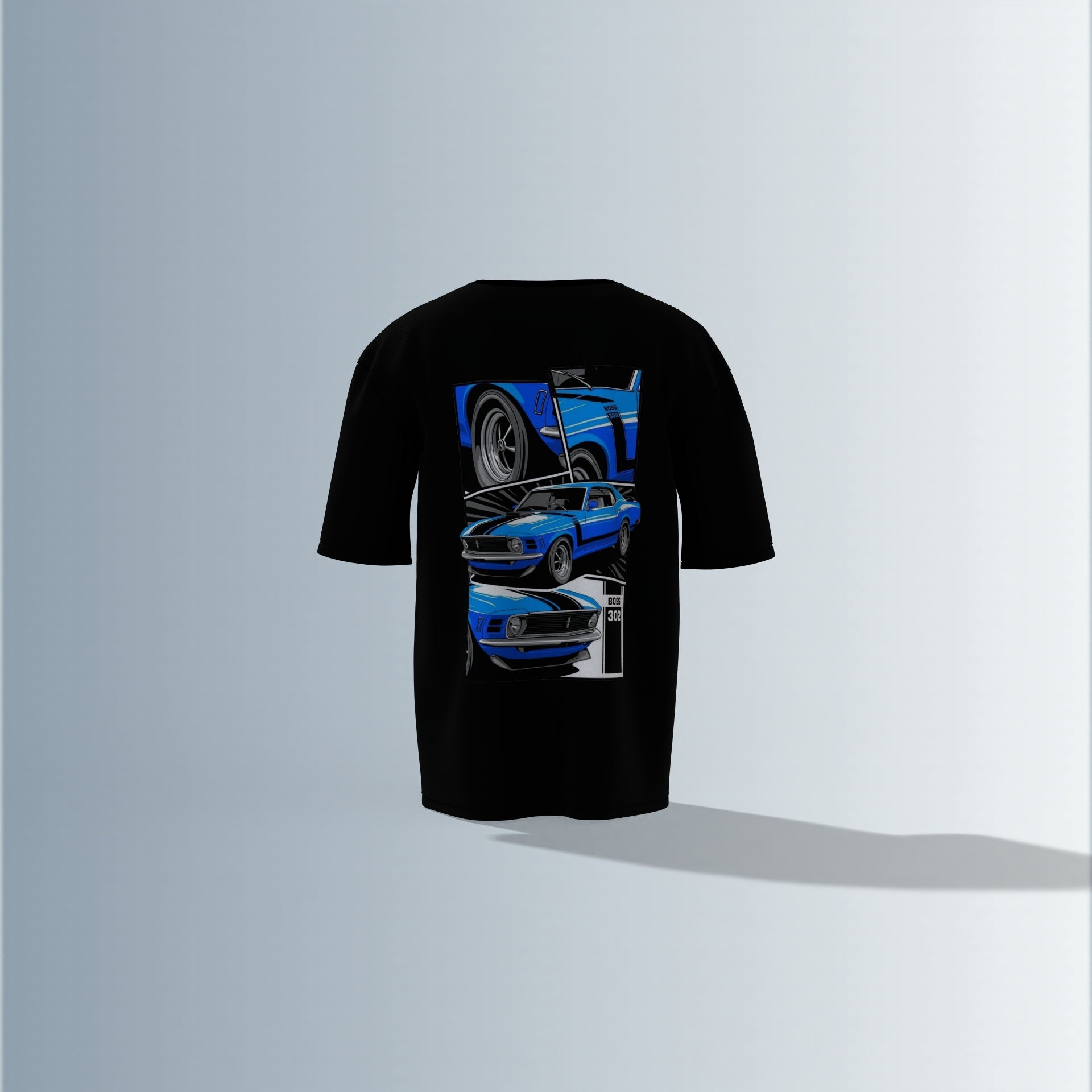 Vintage Mustang: Classic Blue 1970 Fastback – Retro Car Lovers Graphic Oversized T-shirt