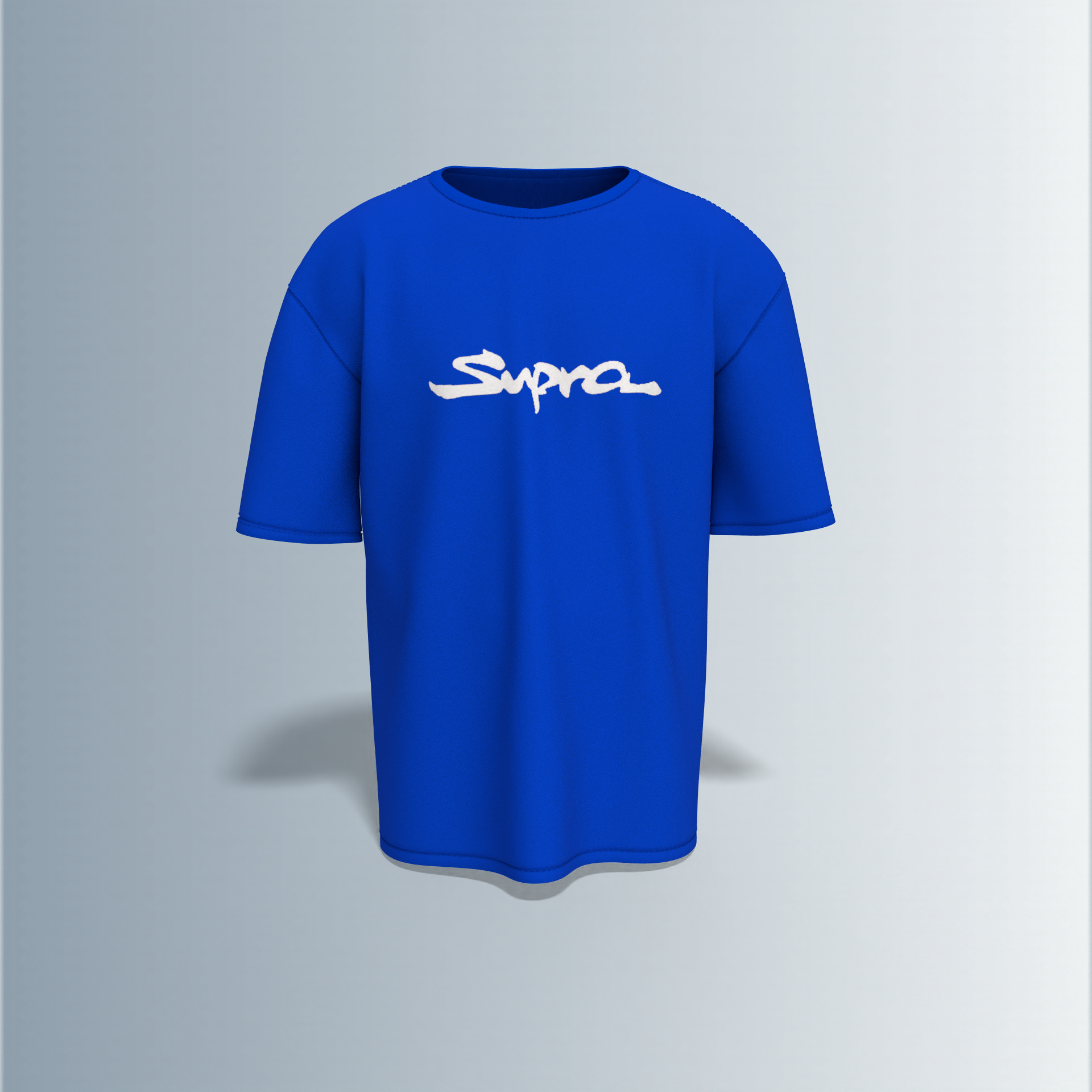 Oversized Round-Neck Tee Featuring Bold “Supra” Typography on Front and Striking Multi-Angle Sports Car Graphic Collage on Back
