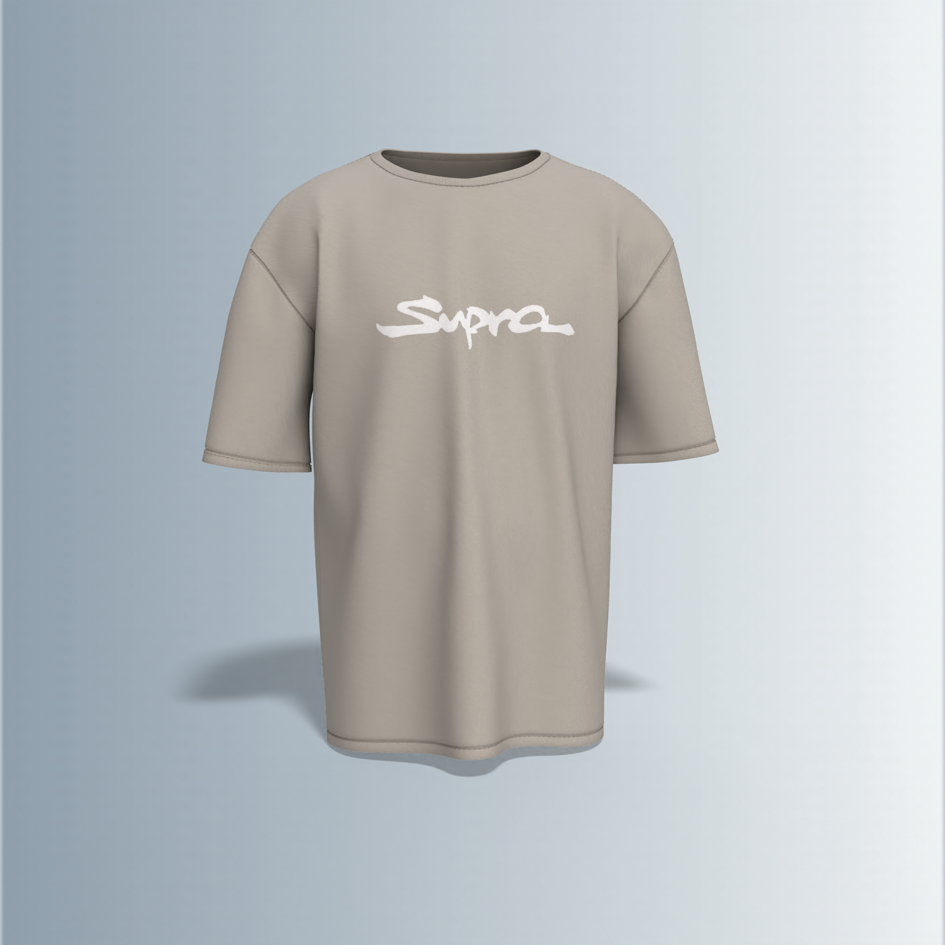 Oversized Round-Neck Tee Featuring Bold “Supra” Typography on Front and Striking Multi-Angle Sports Car Graphic Collage on Back