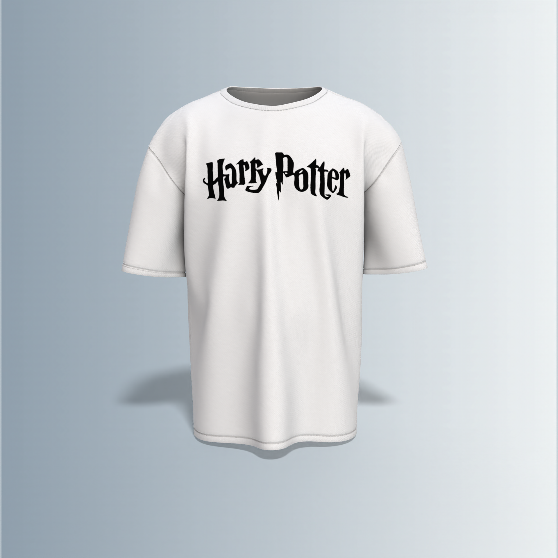 Oversized Round-Neck Tee Featuring Bold “Harry Potter” Text on Front and Detailed Vintage Hogwarts Castle Illustration with “1800’s” Typography on Back