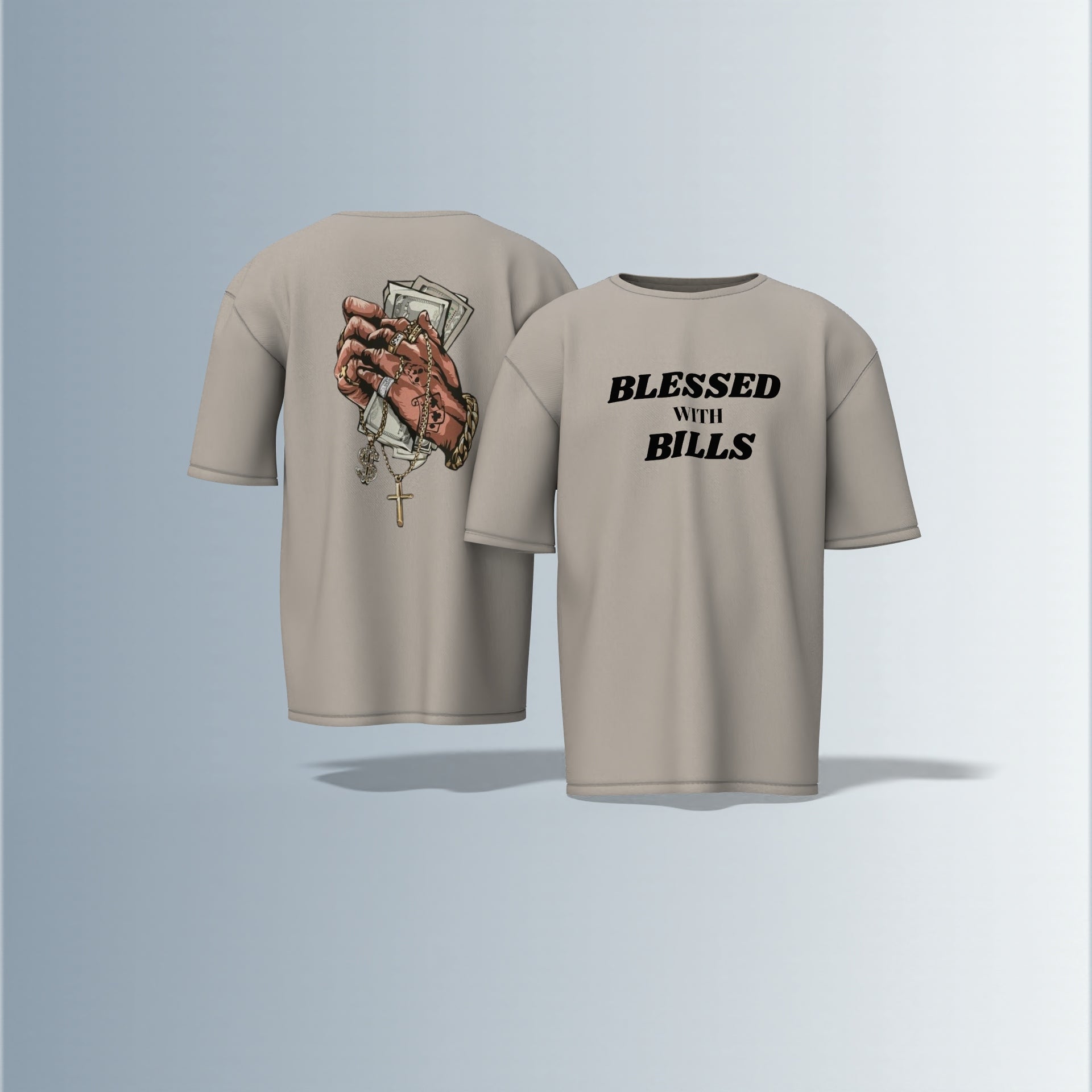 Blessed With Bills – Hustler’s Faith-Inspired Streetwear Tee for the Money-Minded Oversized T-shirt