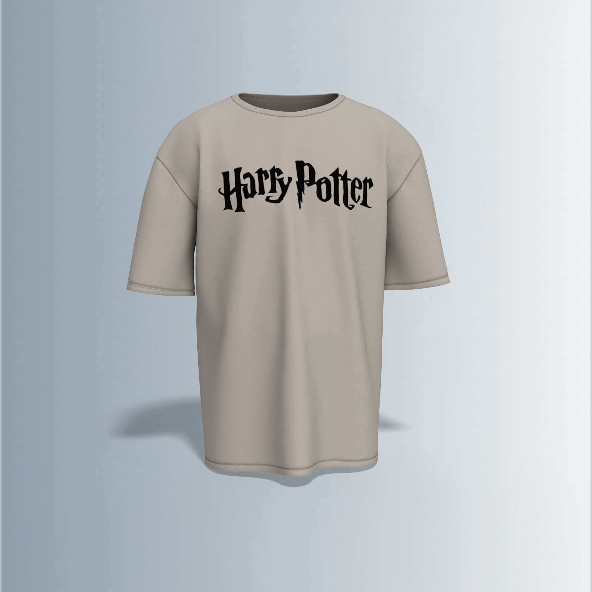 Oversized Round-Neck Tee Featuring Bold “Harry Potter” Text on Front and Detailed Vintage Hogwarts Castle Illustration with “1800’s” Typography on Back