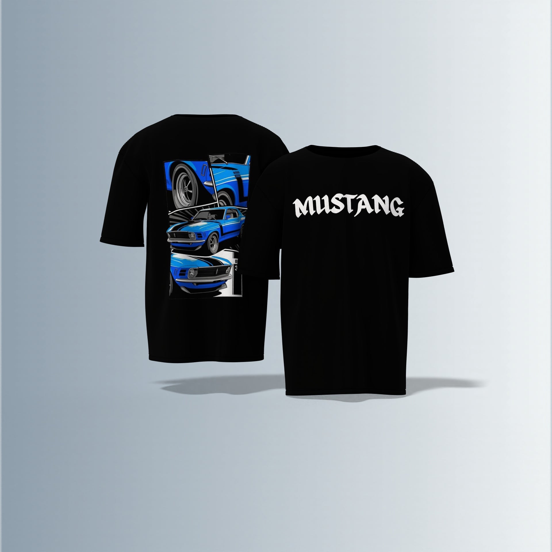 Vintage Mustang: Classic Blue 1970 Fastback – Retro Car Lovers Graphic Oversized T-shirt