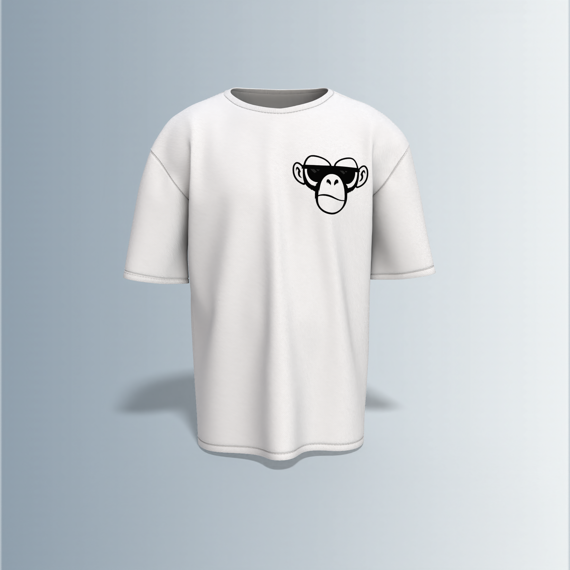 Oversized Round-Neck Tee Featuring Front Minimalist Cartoon Ape Face Design and Back Bold Graffiti-Style Art with Industrial Elements, Neon Accents, and ‘BLACK FUN’ Text