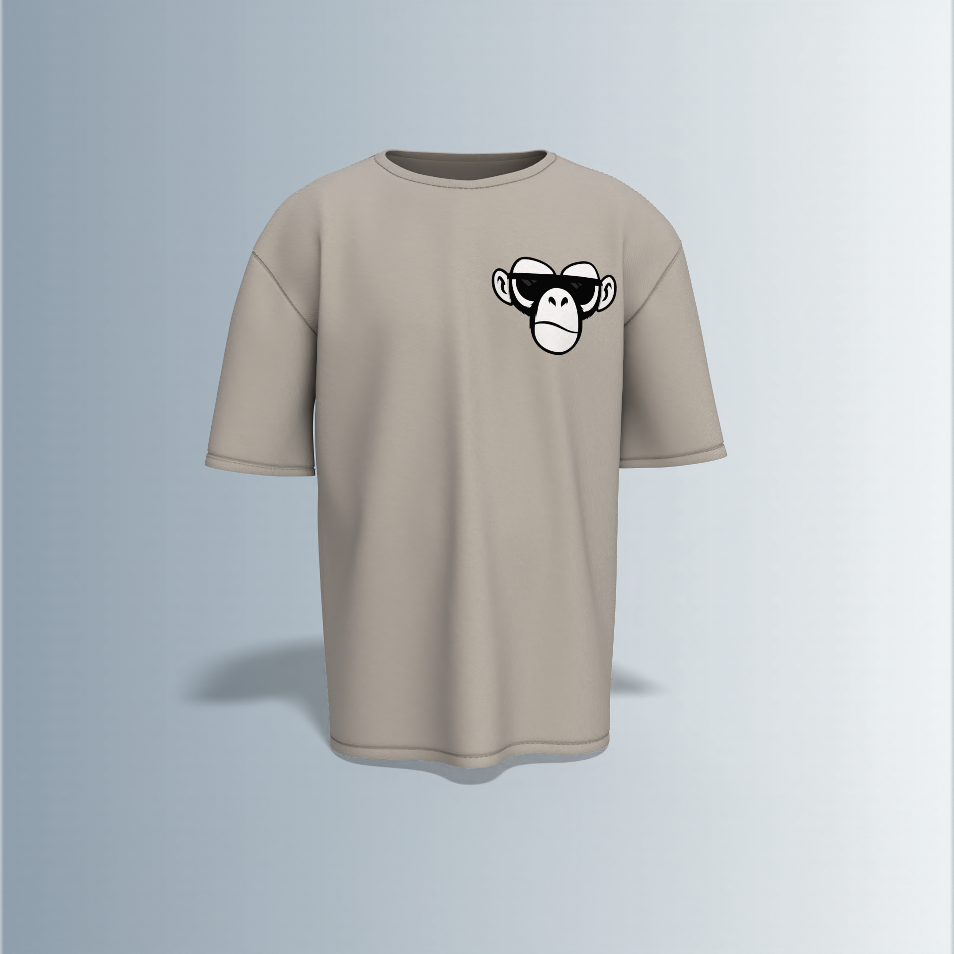 Oversized Round-Neck Tee Featuring Front Minimalist Cartoon Ape Face Design and Back Bold Graffiti-Style Art with Industrial Elements, Neon Accents, and ‘BLACK FUN’ Text