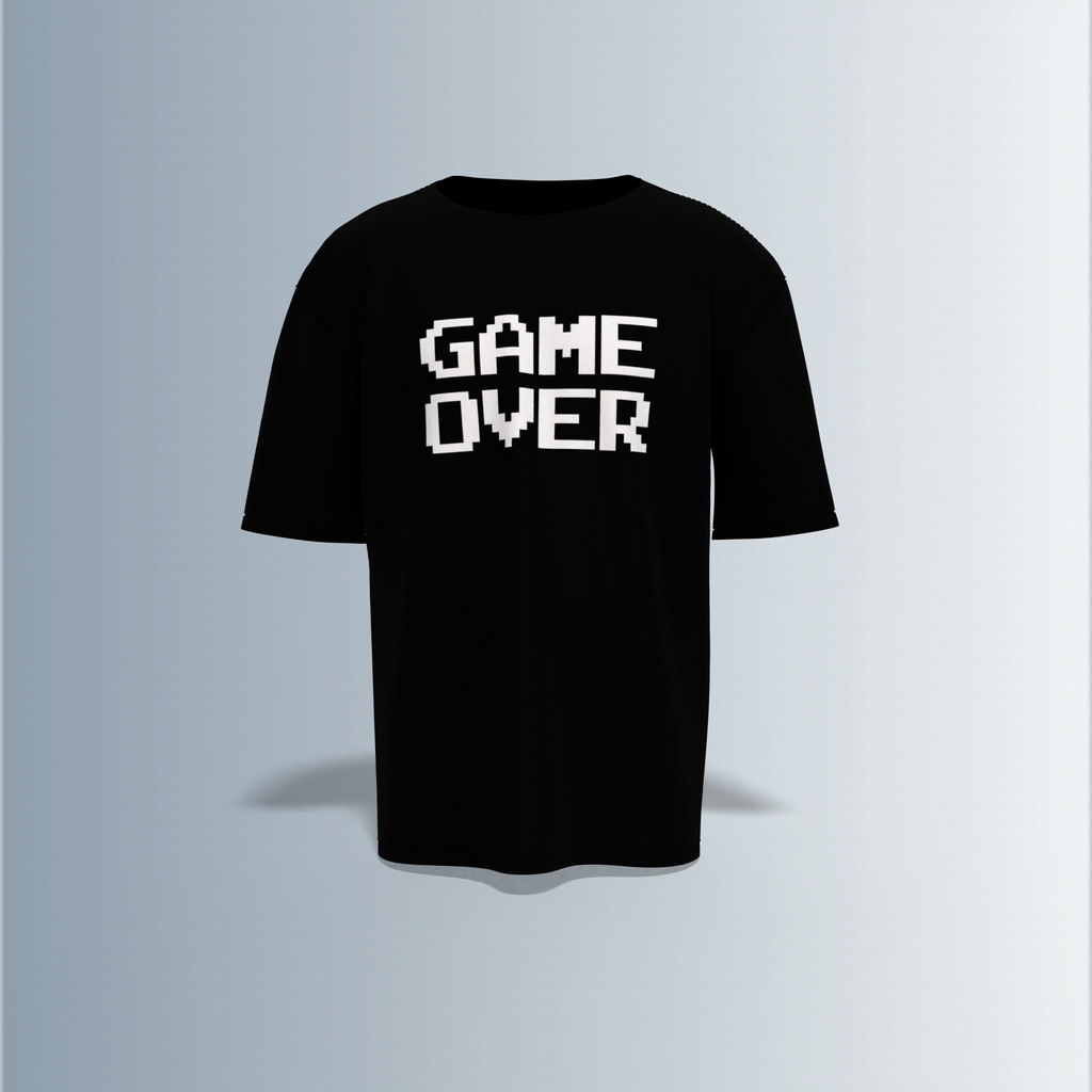 Oversized Round-Neck T-Shirt with Bold "GAME OVER" Front Print and Back Graphic of Monster Bros Fight Club Boxing Theme – Retro Gaming Meets Streetwear