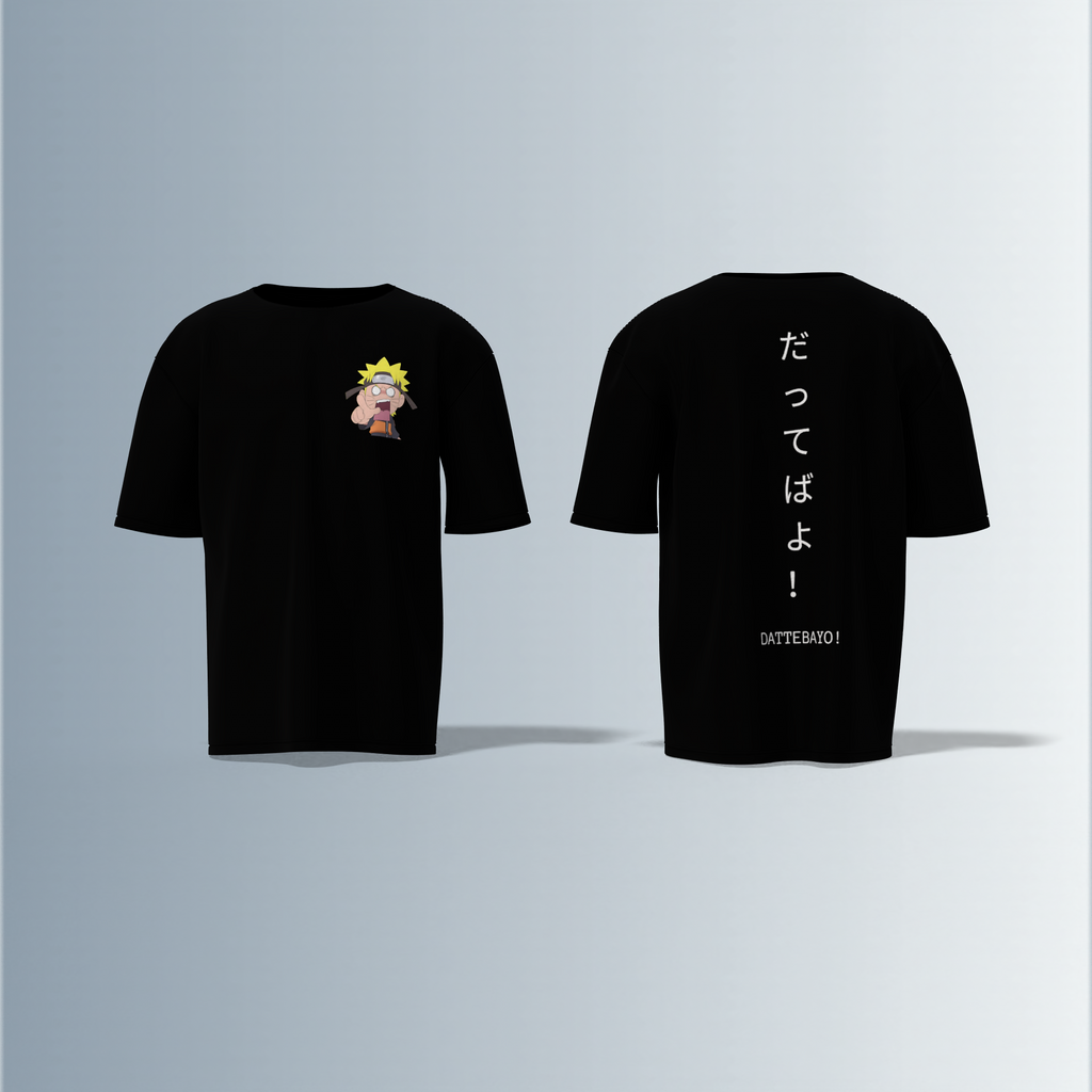 "Premium Oversized Anime Graphic Tee Featuring Iconic Ninja Character & Bold Japanese Catchphrase – Ultimate Statement Piece for Streetwear & Anime Fans"