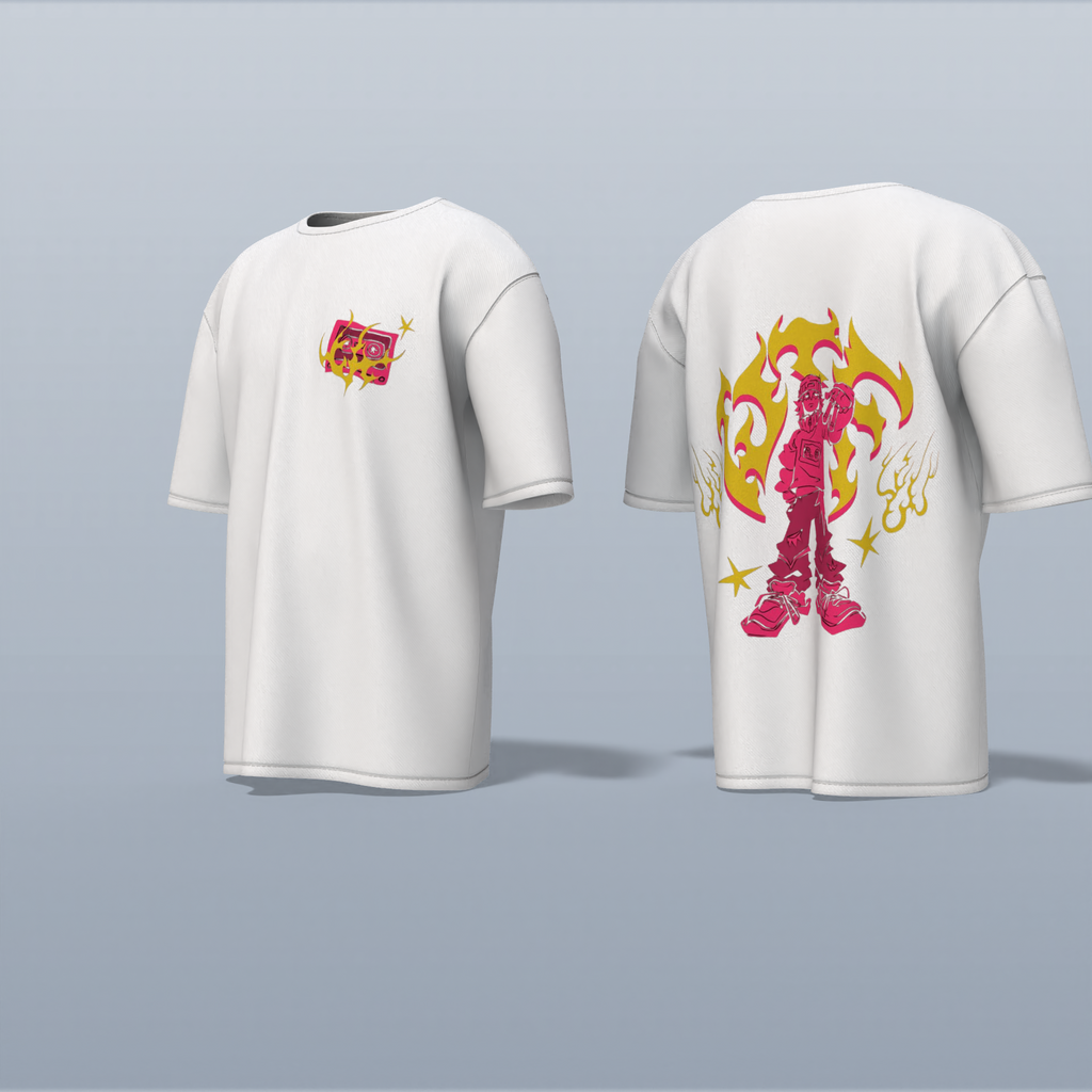 "Limited Edition Oversized Streetwear Tee Featuring Bold Anime Warrior Graphic with Flame Aura – High-Impact Back Print & Iconic Chest Detail for True Fans of Urban Anime Culture"