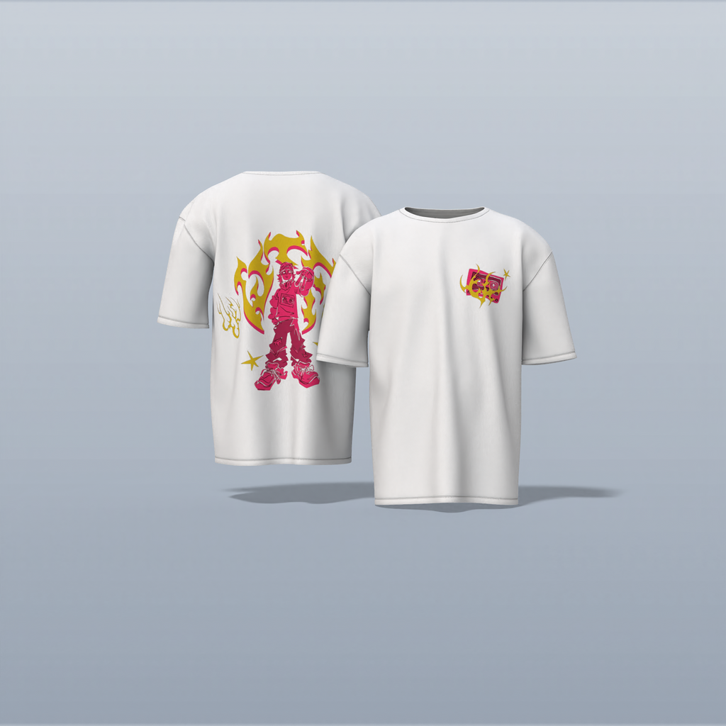 "Limited Edition Oversized Streetwear Tee Featuring Bold Anime Warrior Graphic with Flame Aura – High-Impact Back Print & Iconic Chest Detail for True Fans of Urban Anime Culture"