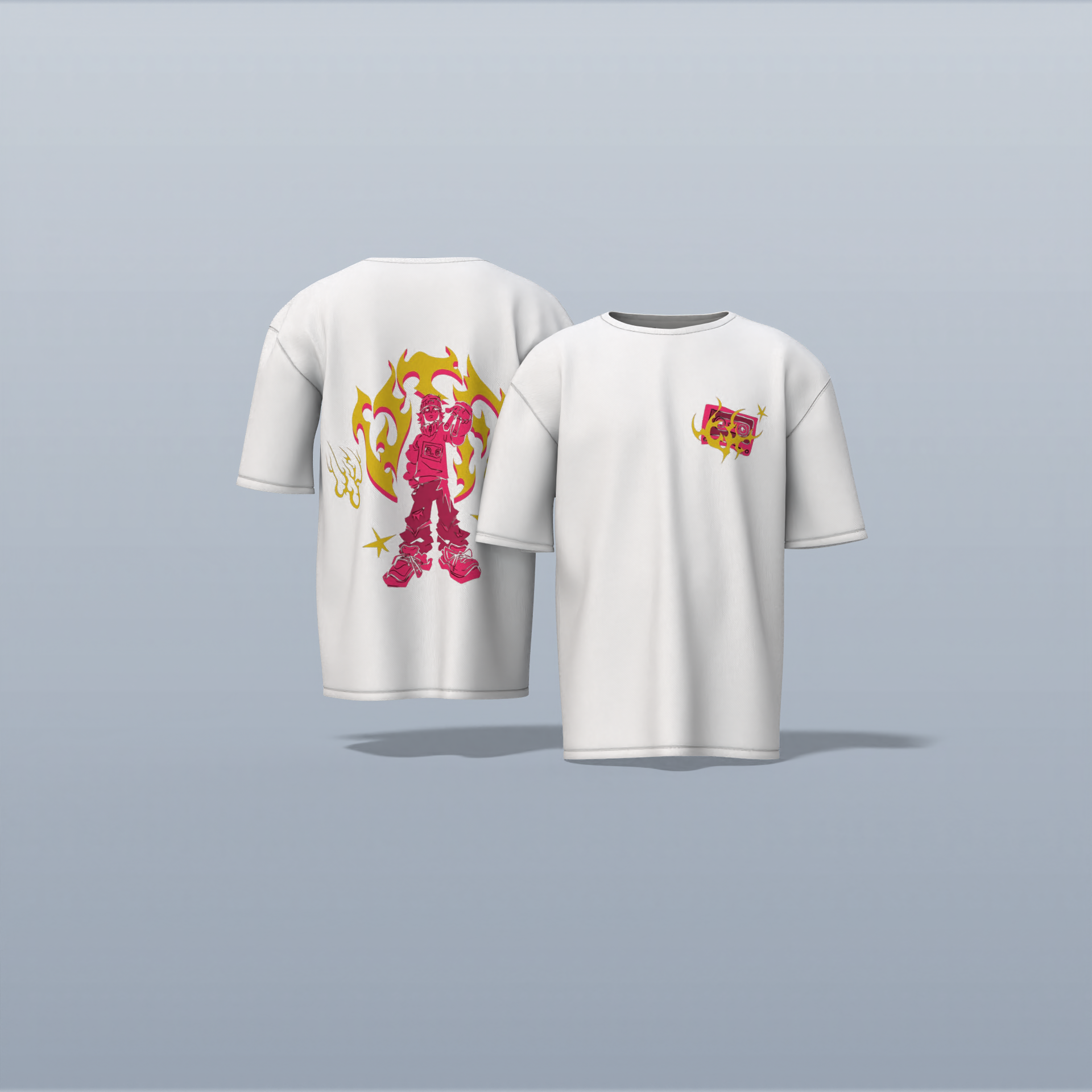 "Limited Edition Oversized Streetwear Tee Featuring Bold Anime Warrior Graphic with Flame Aura – High-Impact Back Print & Iconic Chest Detail for True Fans of Urban Anime Culture"