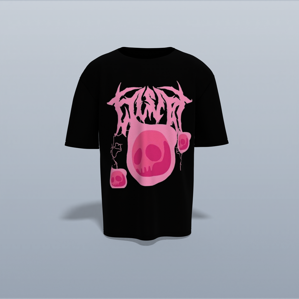 "Edgy Oversized Graphic Tee with Bold Abstract Skull Design & Flaming Typography – Perfect for Streetwear Enthusiasts Who Dare to Stand Out"