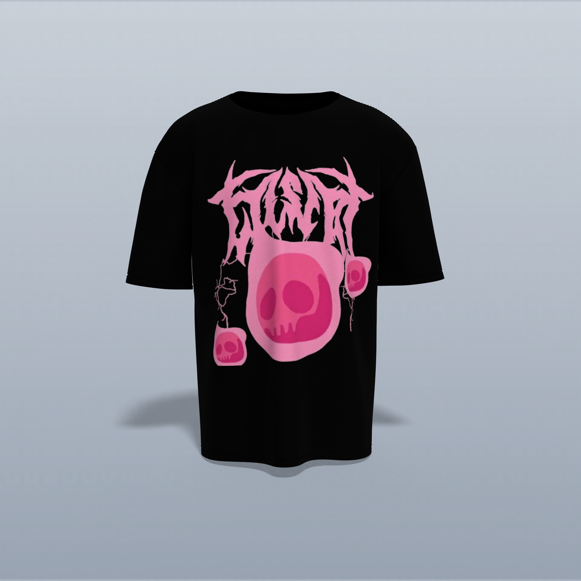 "Edgy Oversized Graphic Tee with Bold Abstract Skull Design & Flaming Typography – Perfect for Streetwear Enthusiasts Who Dare to Stand Out"