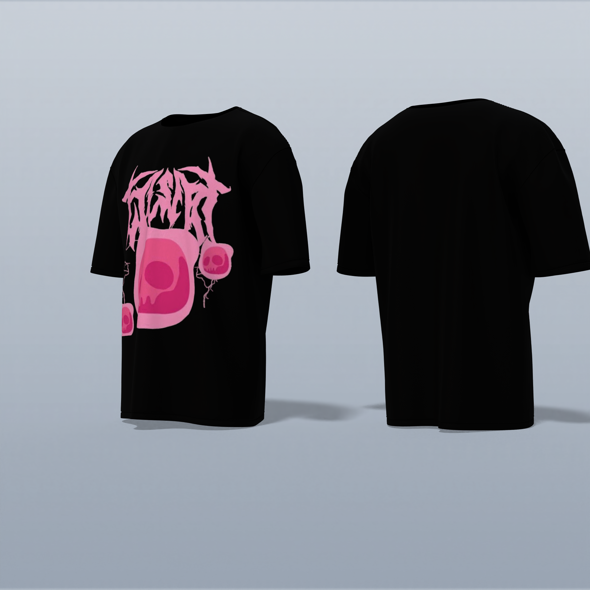 "Edgy Oversized Graphic Tee with Bold Abstract Skull Design & Flaming Typography – Perfect for Streetwear Enthusiasts Who Dare to Stand Out"