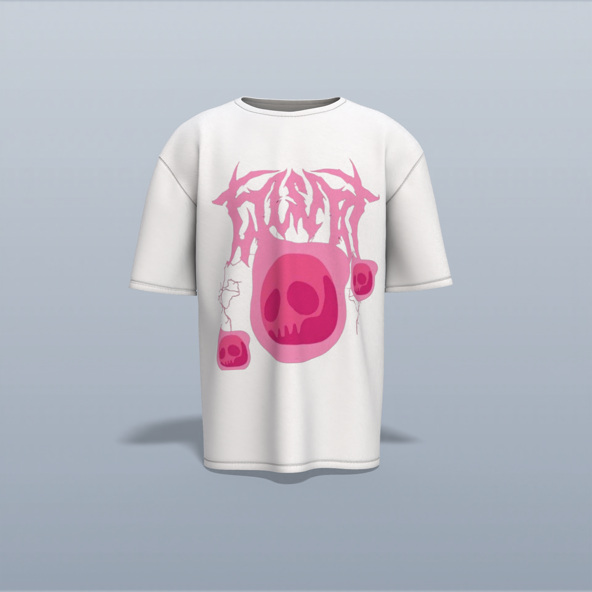 "Edgy Oversized Graphic Tee with Bold Abstract Skull Design & Flaming Typography – Perfect for Streetwear Enthusiasts Who Dare to Stand Out"