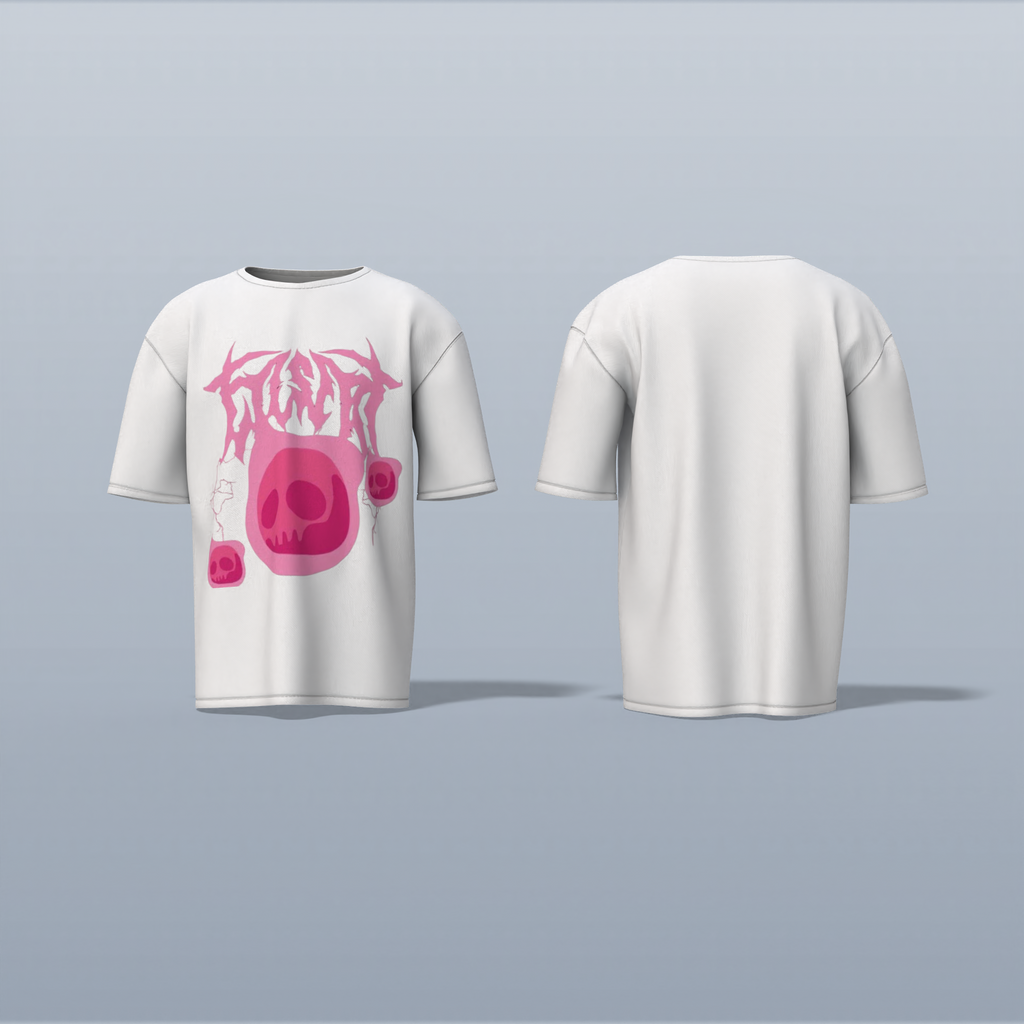 "Edgy Oversized Graphic Tee with Bold Abstract Skull Design & Flaming Typography – Perfect for Streetwear Enthusiasts Who Dare to Stand Out"