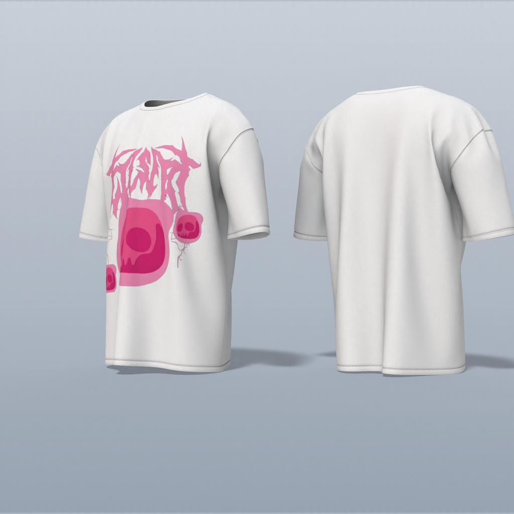 "Edgy Oversized Graphic Tee with Bold Abstract Skull Design & Flaming Typography – Perfect for Streetwear Enthusiasts Who Dare to Stand Out"