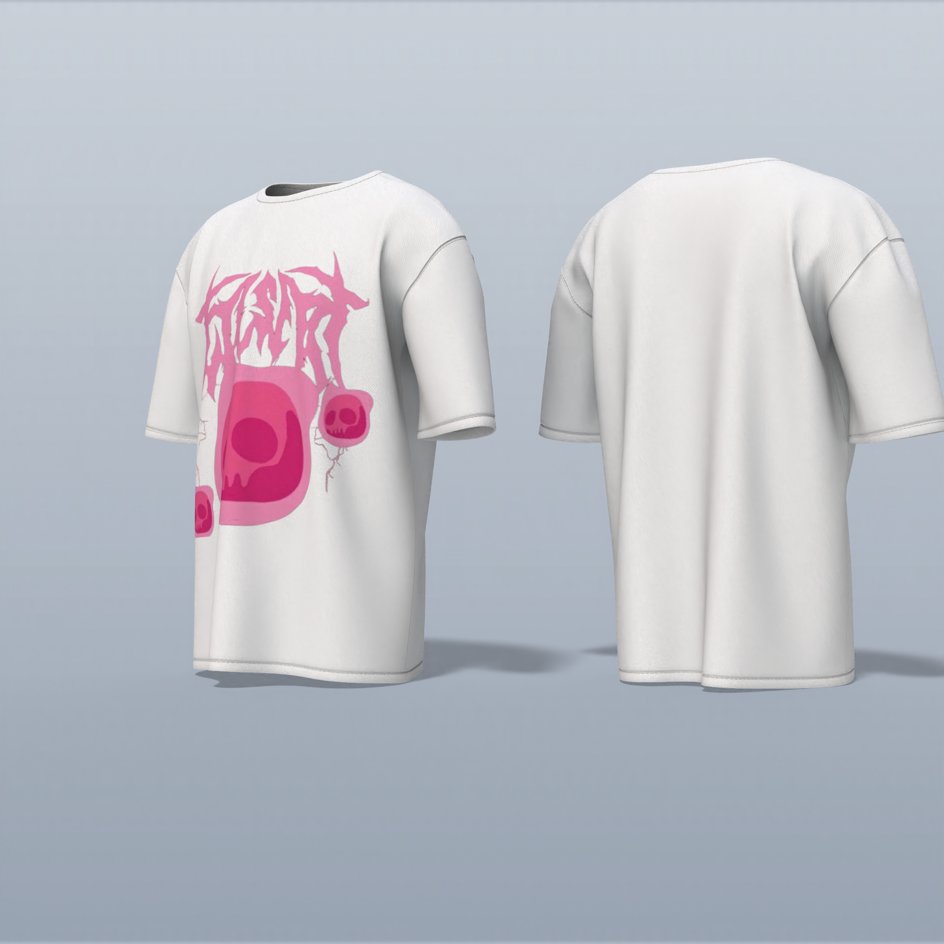 "Edgy Oversized Graphic Tee with Bold Abstract Skull Design & Flaming Typography – Perfect for Streetwear Enthusiasts Who Dare to Stand Out"