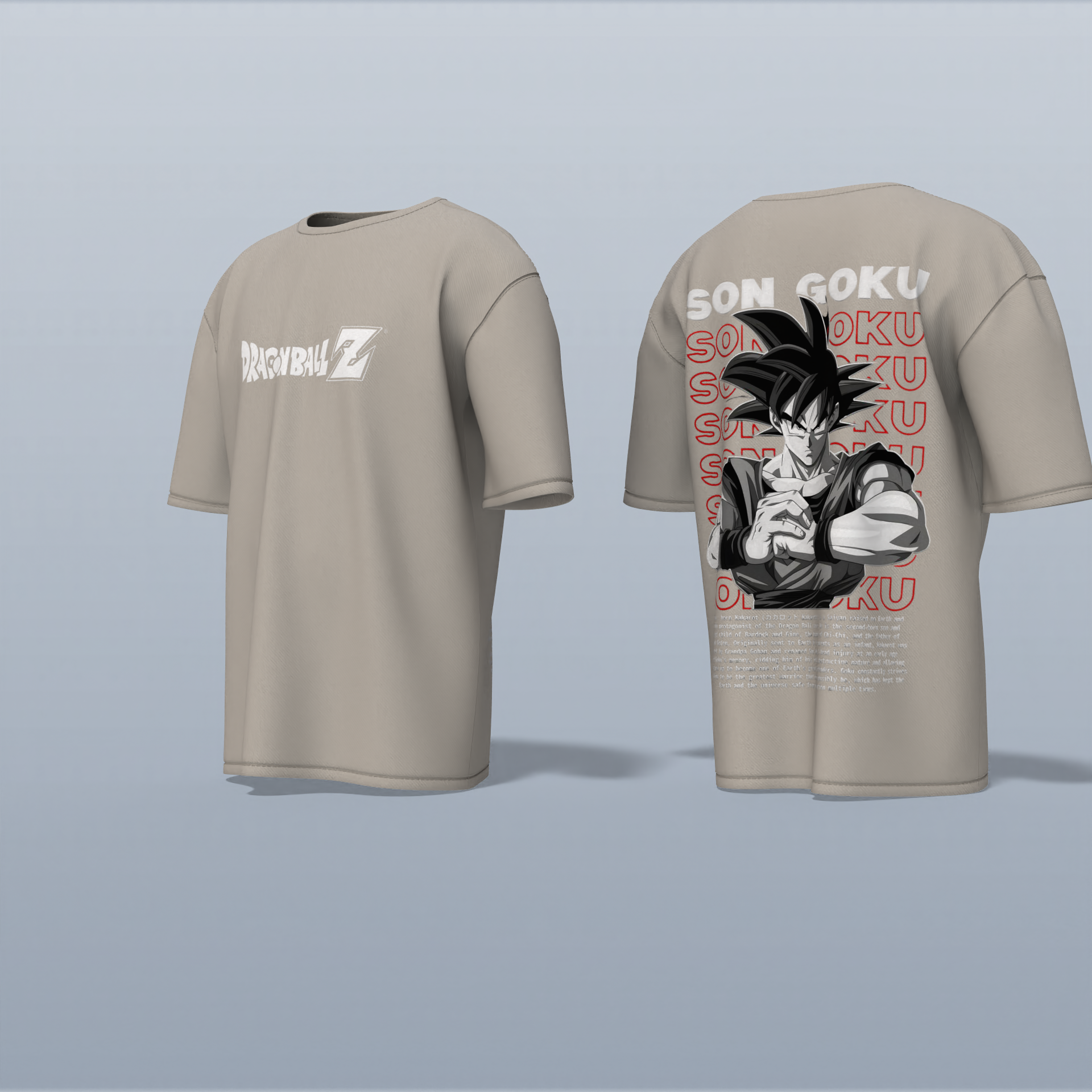 "Epic Son Goku Dragon Ball Z Oversized Graphic Tee – Iconic Anime Artwork with Bold Typography and Character Backstory"
