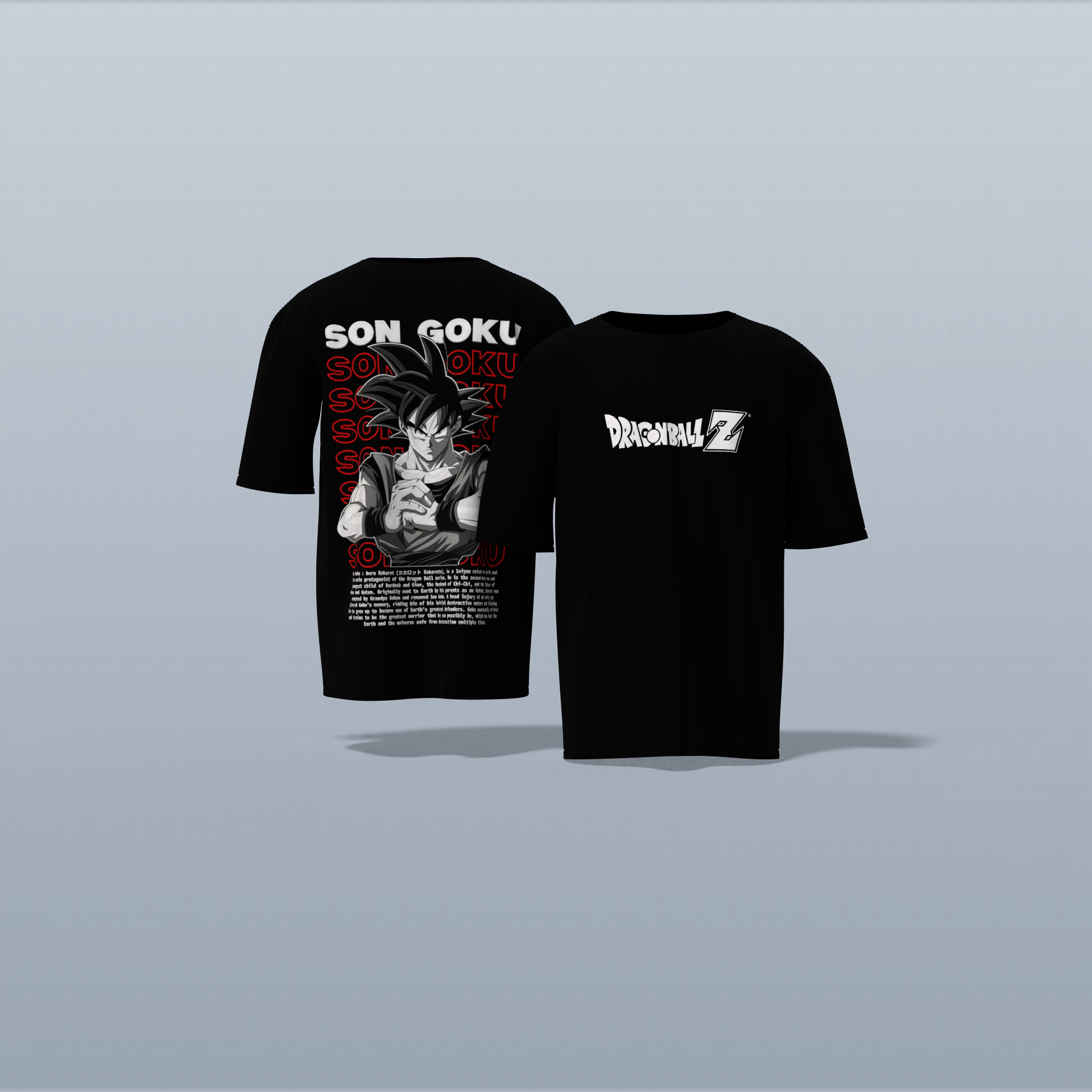 "Epic Son Goku Dragon Ball Z Oversized Graphic Tee – Iconic Anime Artwork with Bold Typography and Character Backstory"