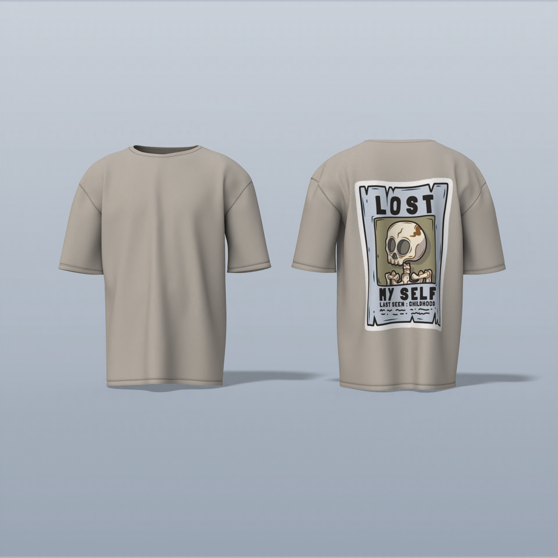 "Lost Myself Oversized Graphic Tee – Vintage Poster-Inspired Skeleton Art with Dark Humor and Nostalgic Vibes"