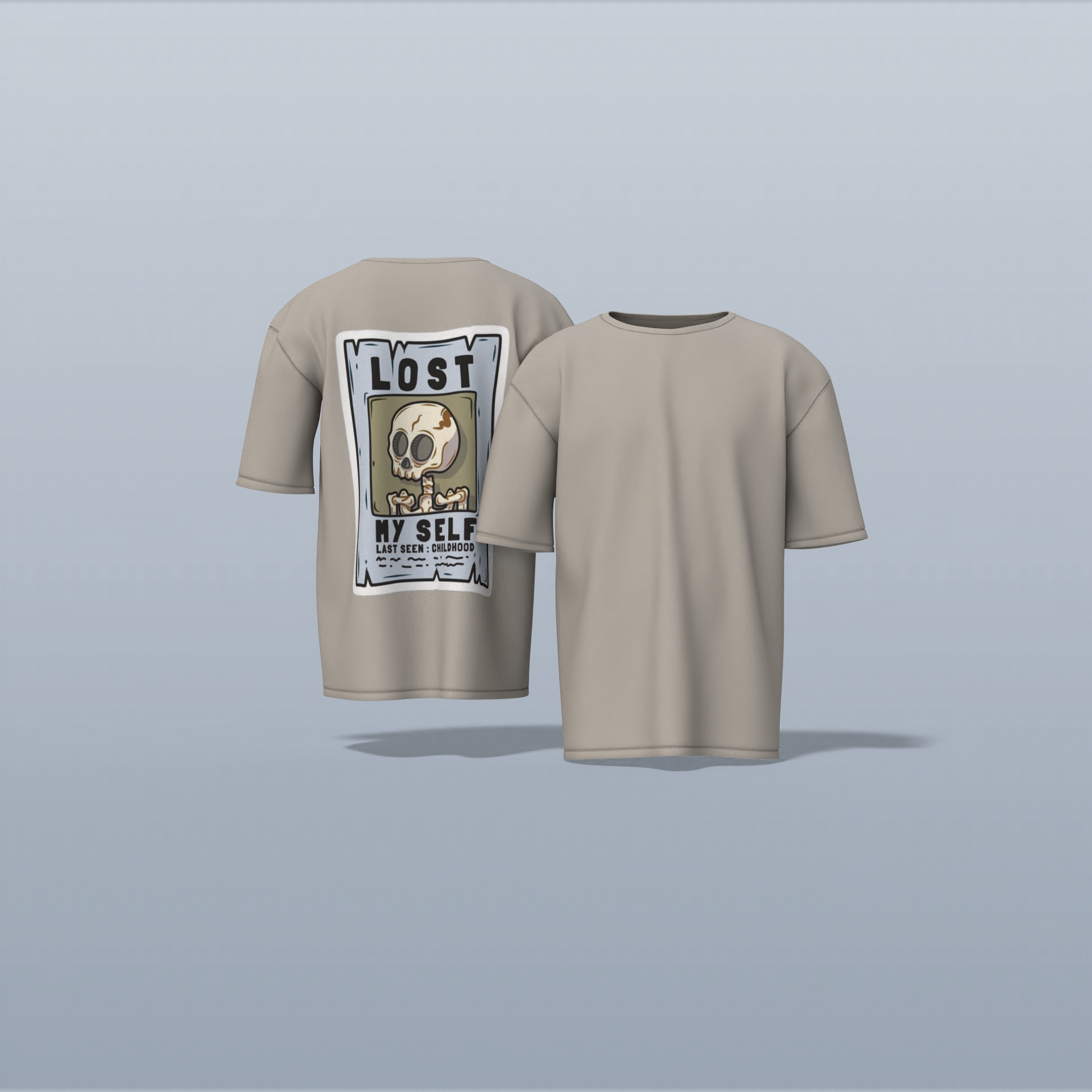 "Lost Myself Oversized Graphic Tee – Vintage Poster-Inspired Skeleton Art with Dark Humor and Nostalgic Vibes"