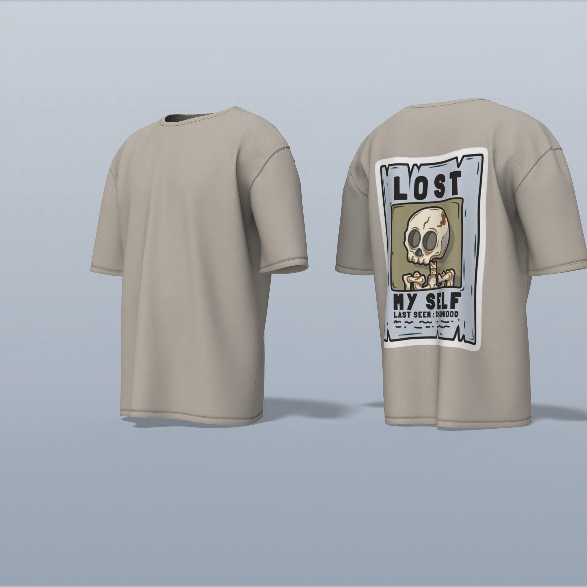 "Lost Myself Oversized Graphic Tee – Vintage Poster-Inspired Skeleton Art with Dark Humor and Nostalgic Vibes"