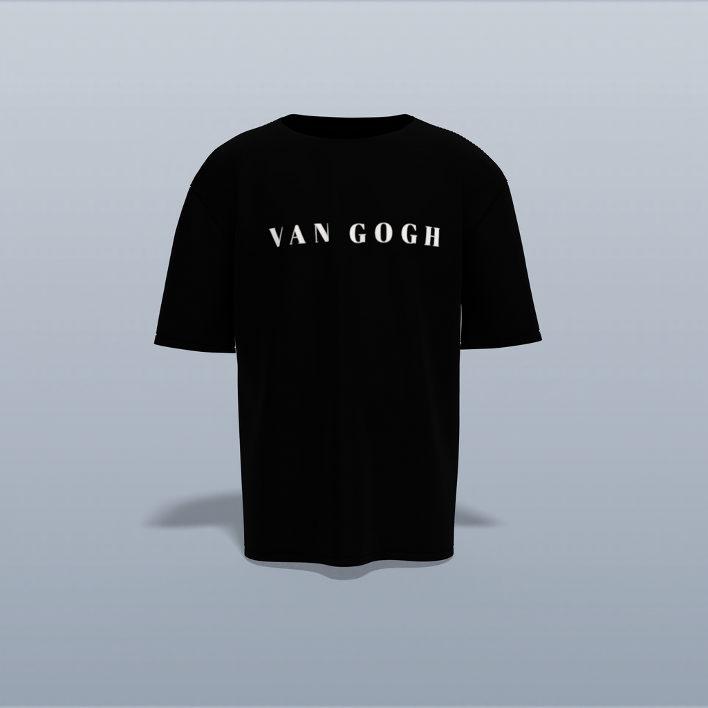 "Van Gogh Starry Night Artistic Graphic Tee – Split Panel Design Featuring Iconic Masterpiece with Modern Typography"