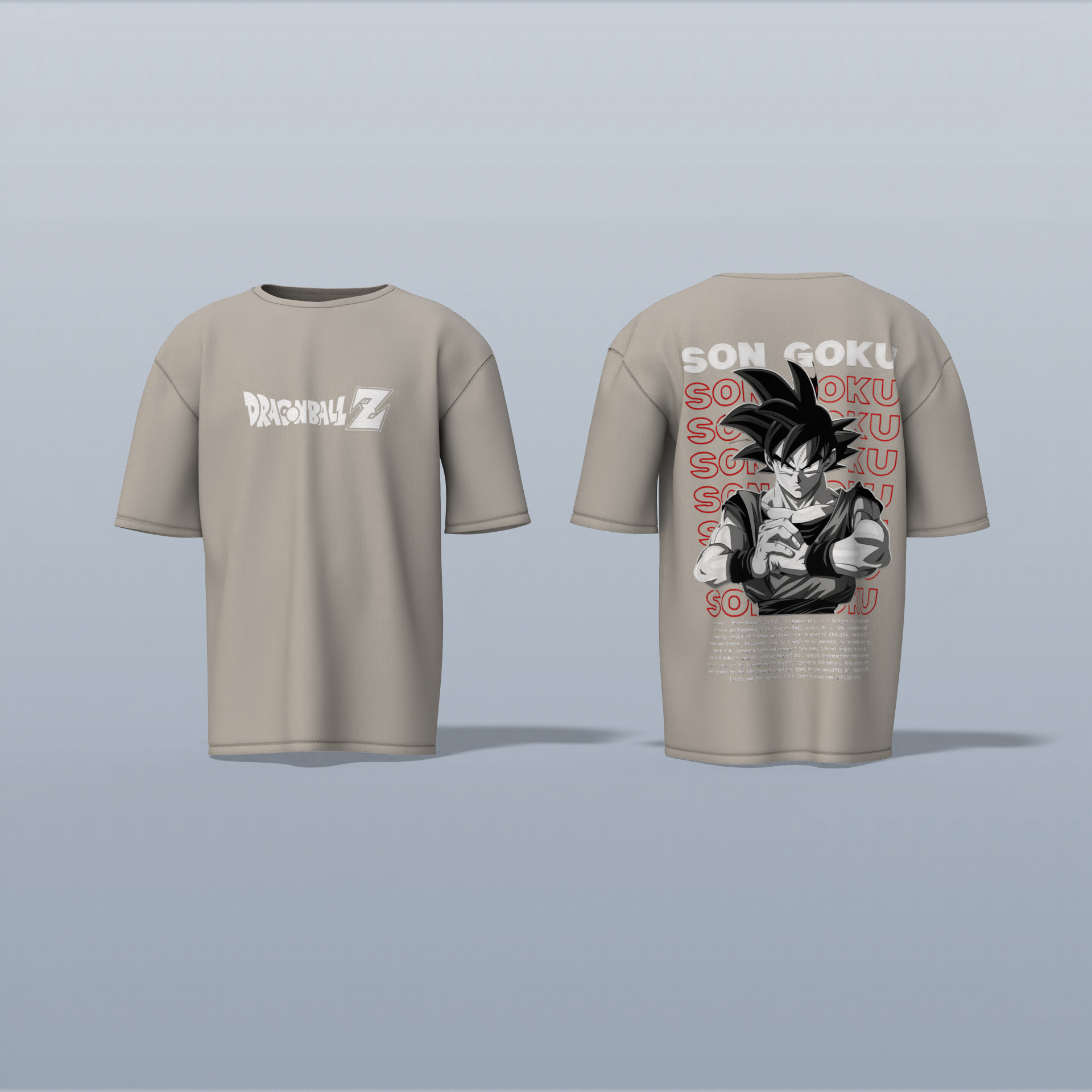 "Epic Son Goku Dragon Ball Z Oversized Graphic Tee – Iconic Anime Artwork with Bold Typography and Character Backstory"