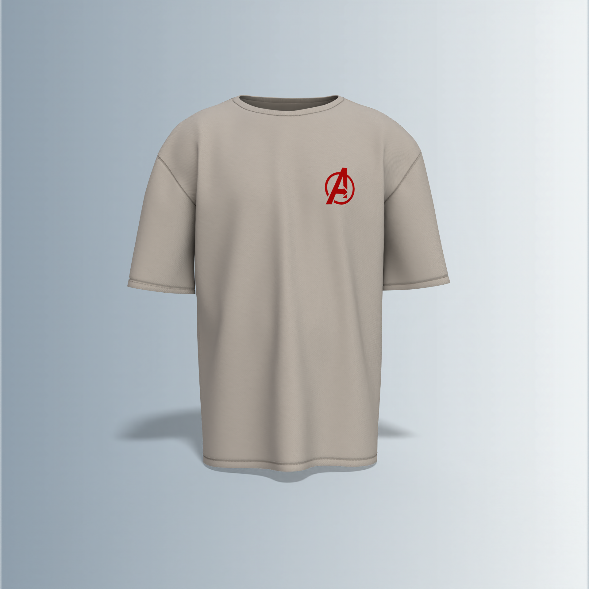 Oversized Unisex T-Shirt with Front Avengers Logo and Back Graphic Featuring Hero Icons – Captain America's Shield, Thor’s Mjolnir, Iron Man’s Arc Reactor, Hulk’s Fist, and More
